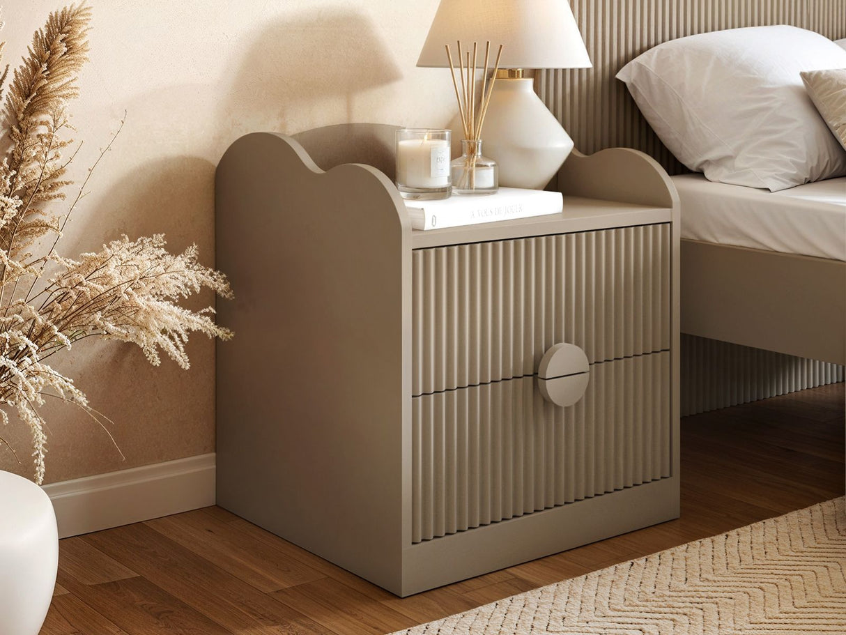Flair Calista 2 Drawer Cloud Detail Ribbed Bedside Table Taupe