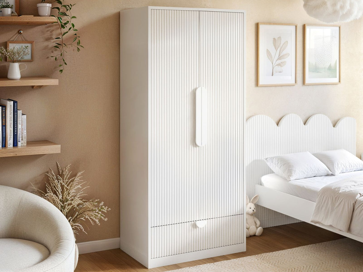 Flair Calista Ribbed Wardrobe 2 Doors with Drawer White