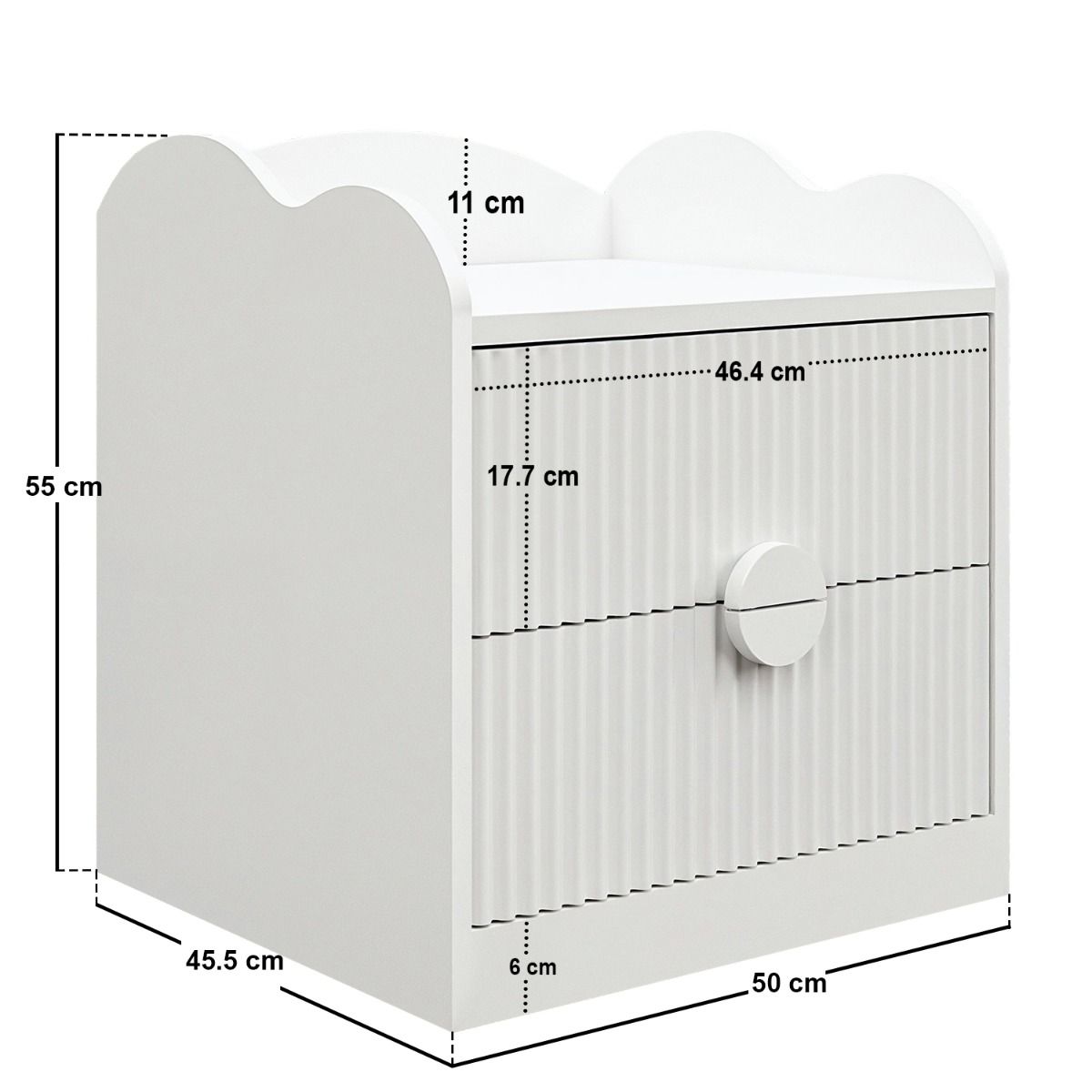 Flair Calista 2 Drawer Cloud Detail Ribbed Bedside Table White