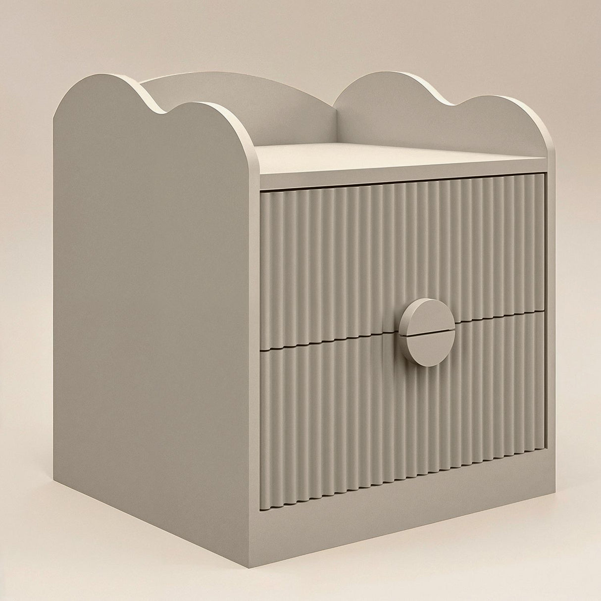 Flair Calista 2 Drawer Cloud Detail Ribbed Bedside Table Taupe
