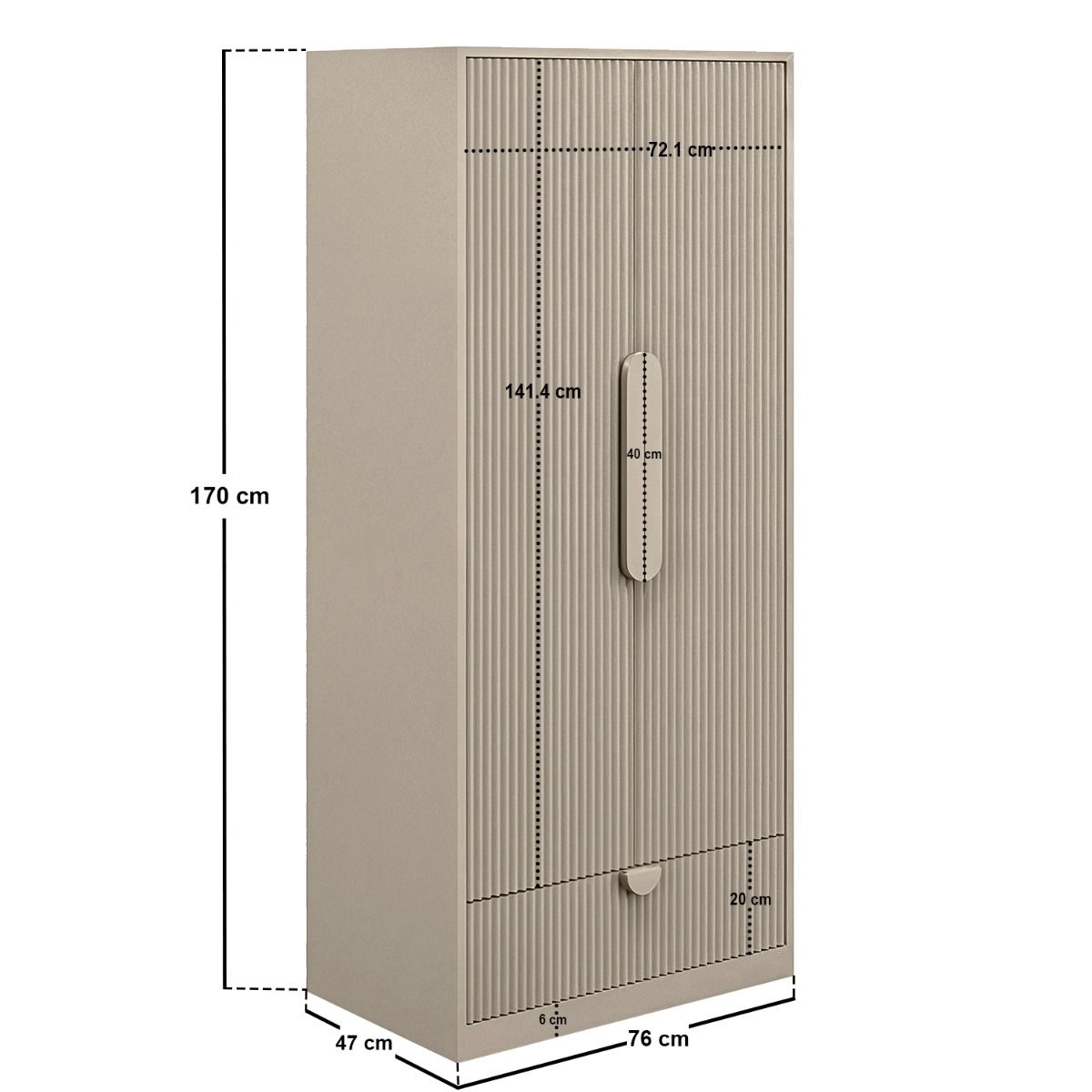 Flair Calista Ribbed Wardrobe 2 Doors with Drawer Taupe