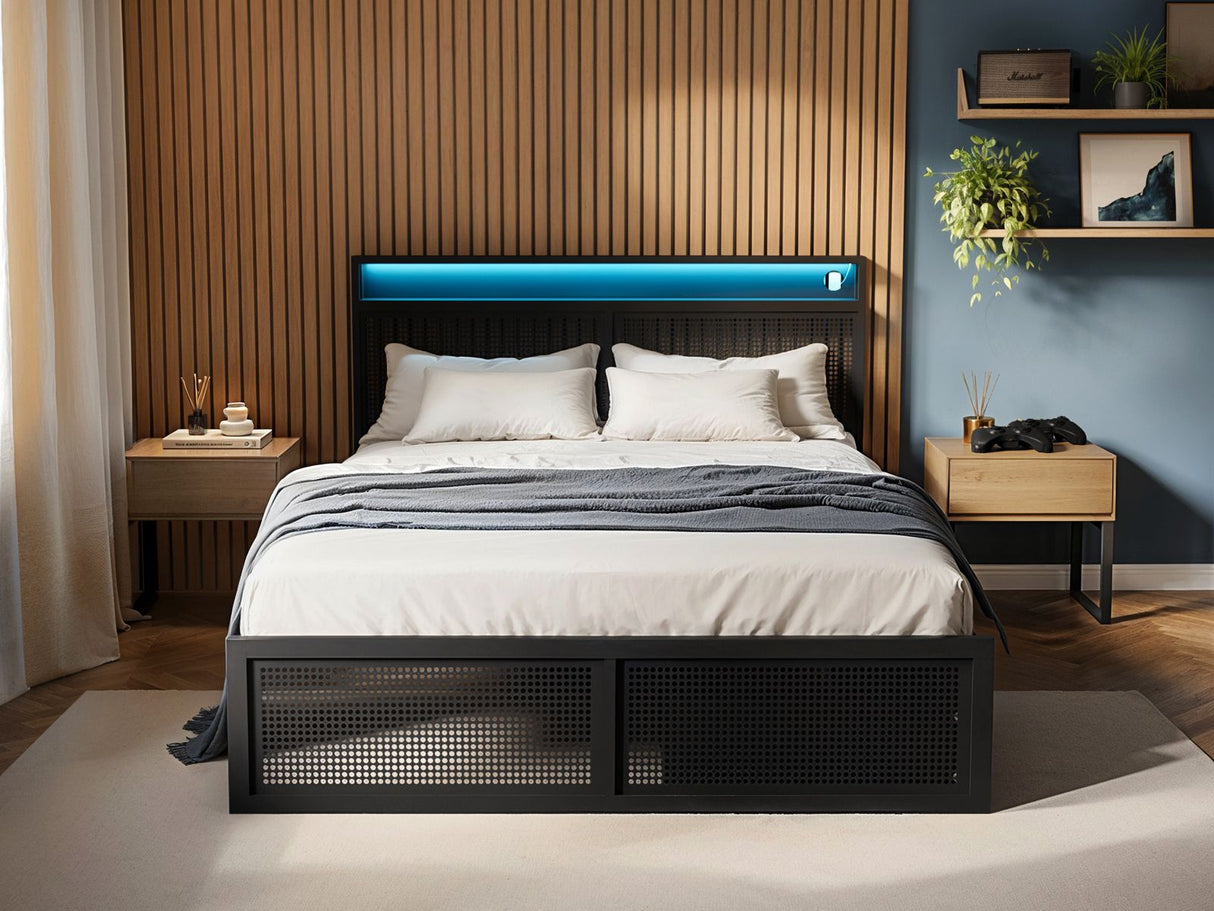 Flair Callan Metal Bed Frame with Storage & LED Black Small Double