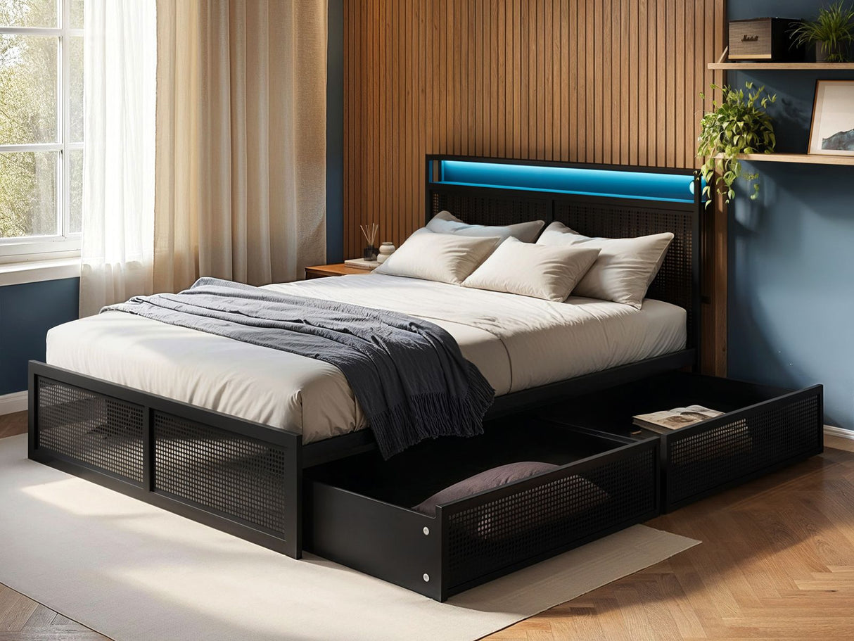 Flair Callan Metal Bed Frame with Storage & LED Black Small Double