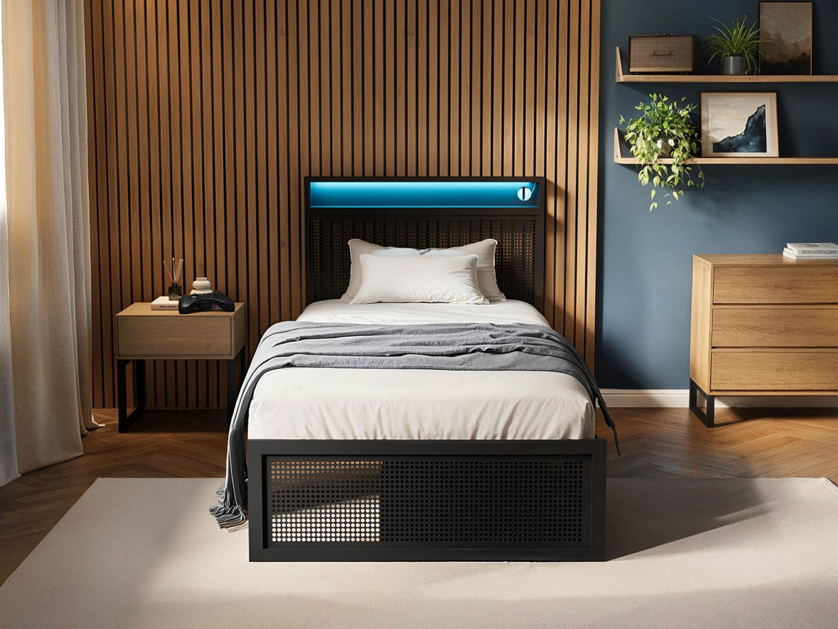 Flair Callan Metal Bed with Storage & LED Black Single