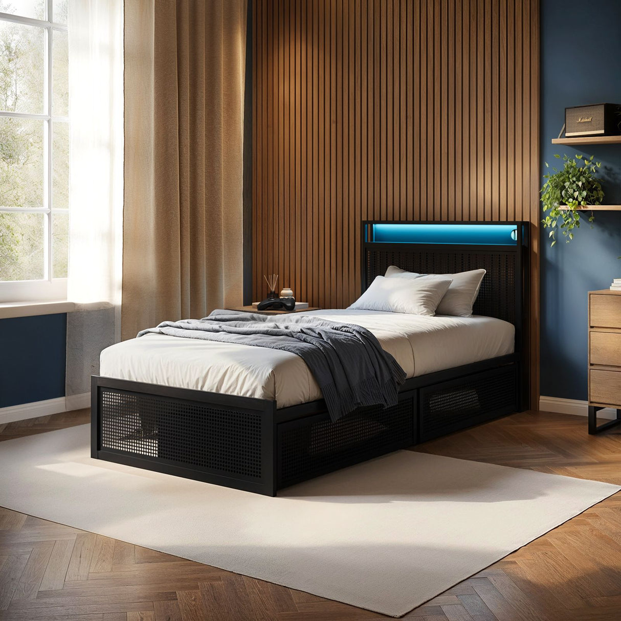 Flair Callan Metal Bed with Storage & LED Black Single