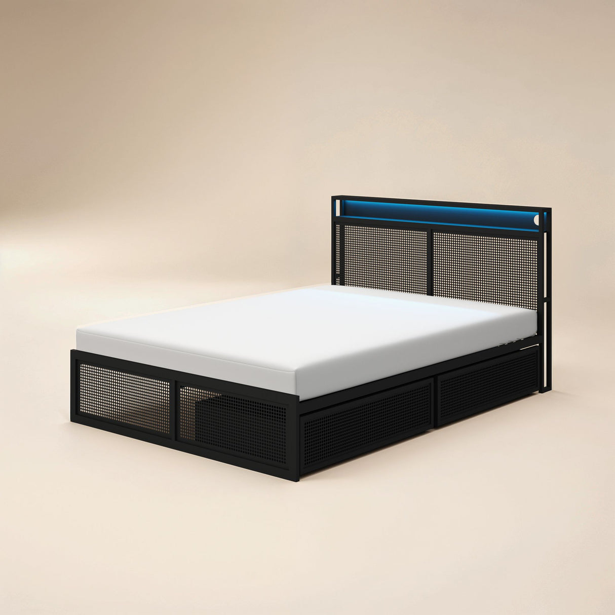 Flair Callan Metal Bed Frame with Storage & LED Black Double