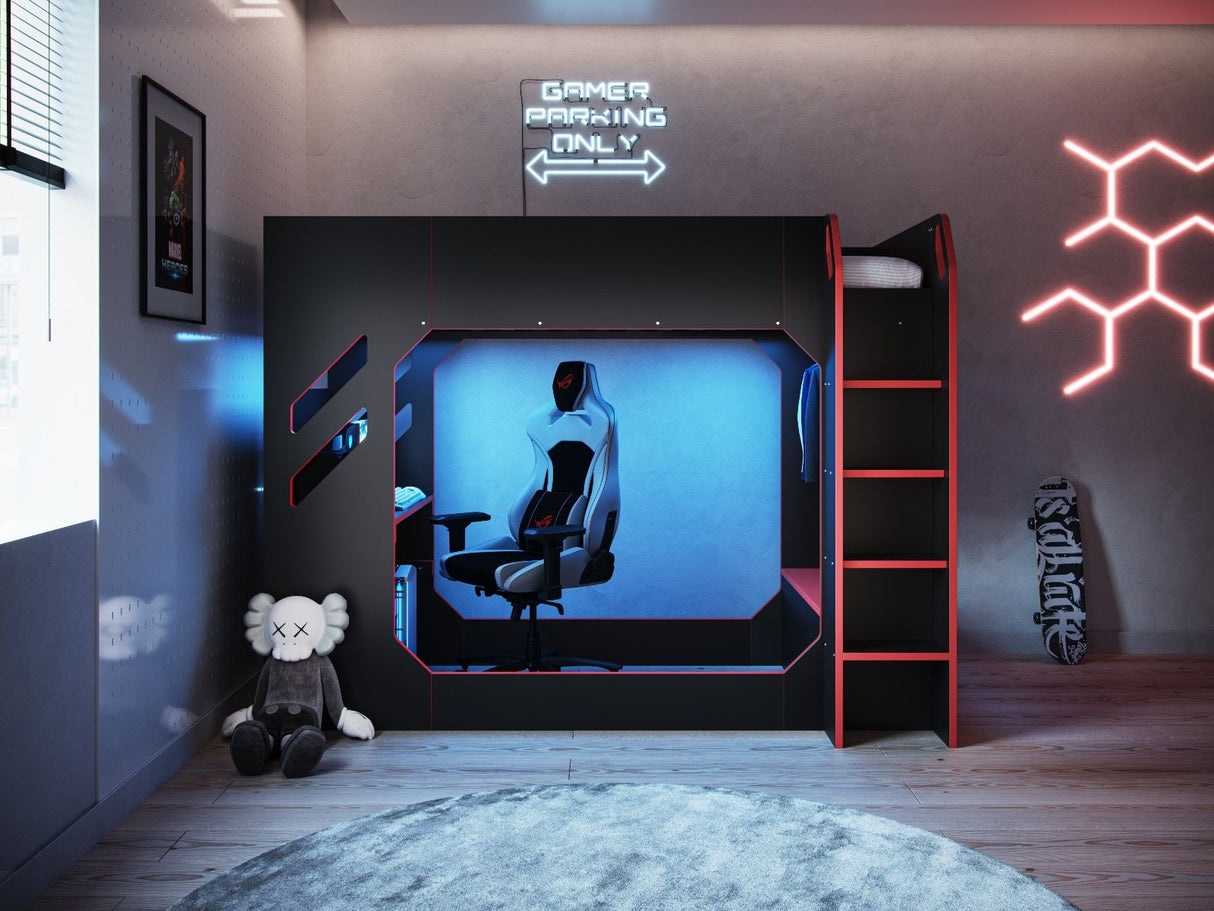 Recoil Shuttle Single LED Gaming High Sleeper Black & Red