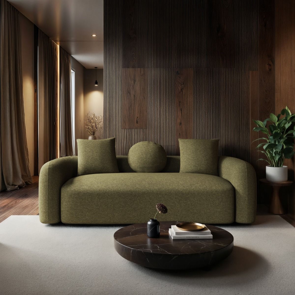SOLACE+CO Cami 3 Seater Sofa Green Chenille