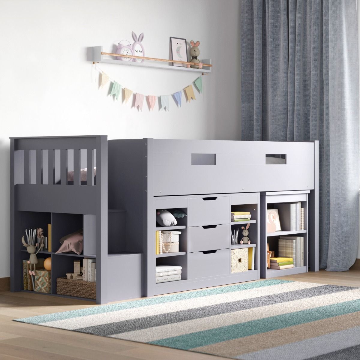 Flair Charlie Staircase Mid Sleeper Storage Set Grey