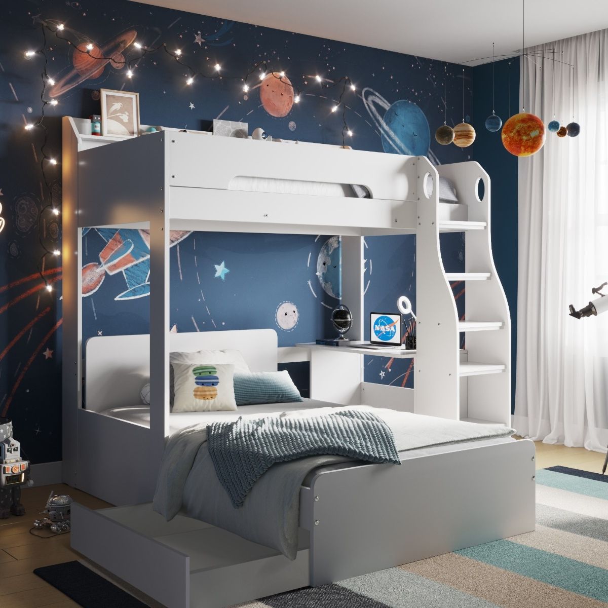 Flair Cosmic L Shaped Triple Bunk Bed White