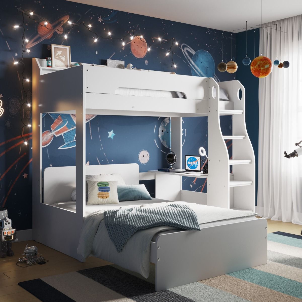 Flair Cosmic L Shaped Triple Bunk Bed White