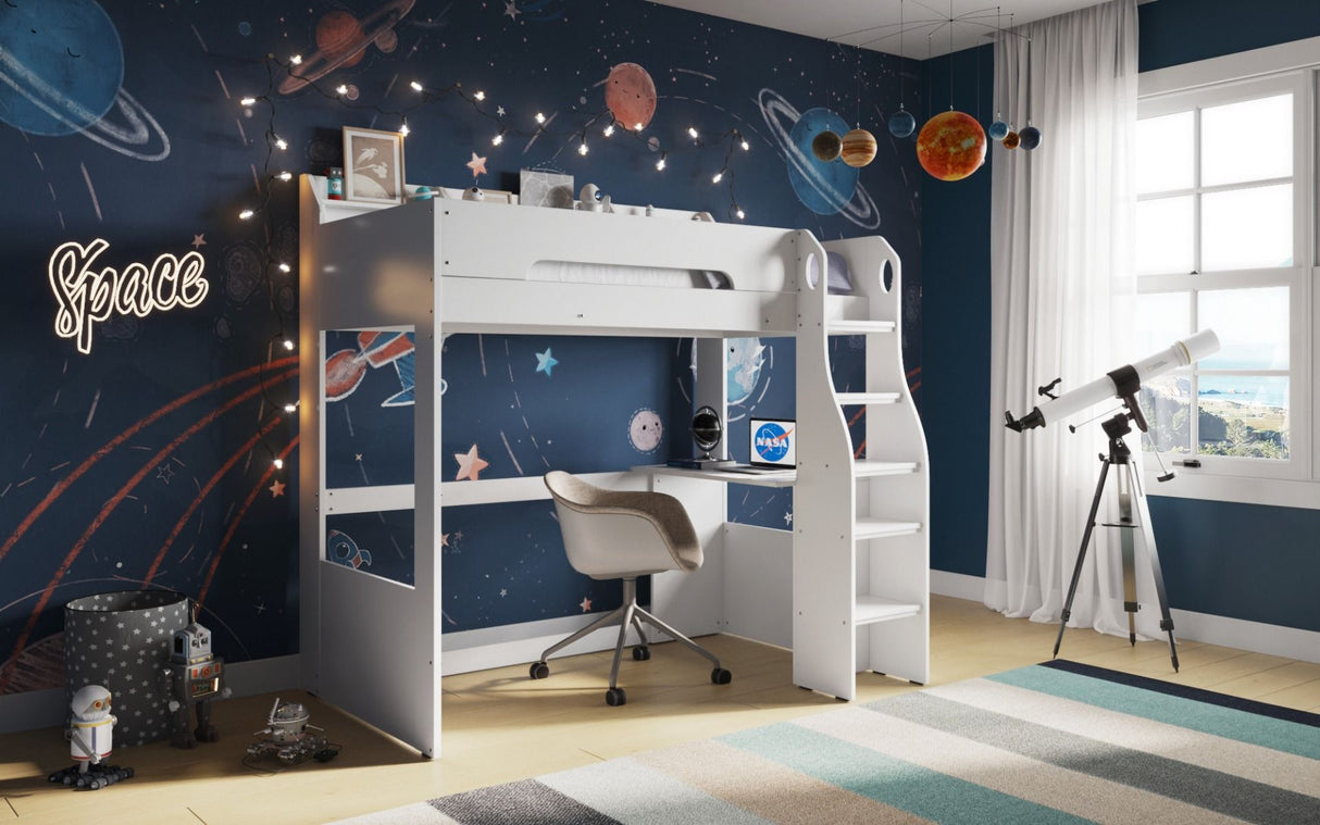 Flair Cosmic High Sleeper with Desk White