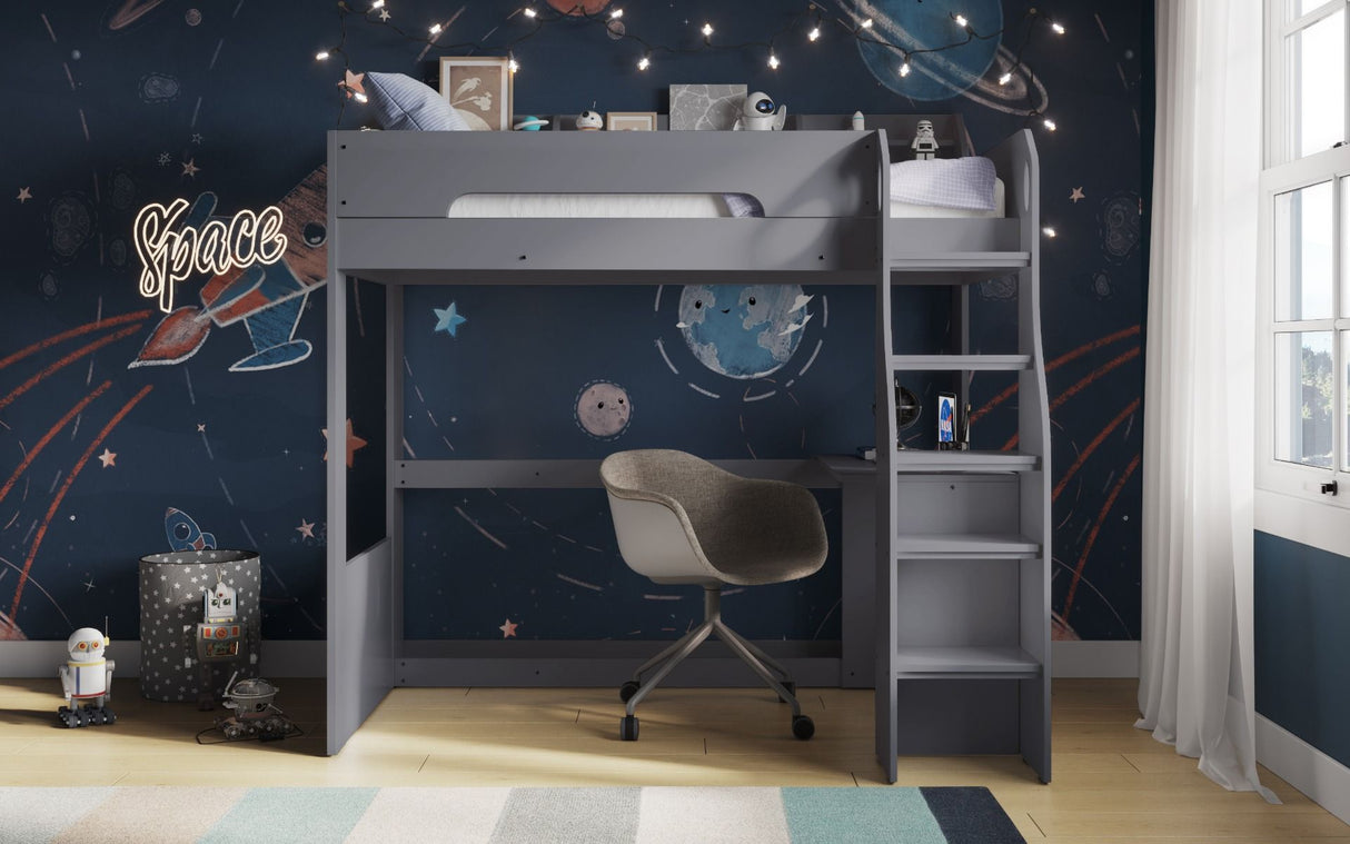 Flair Cosmic High Sleeper with Desk Grey