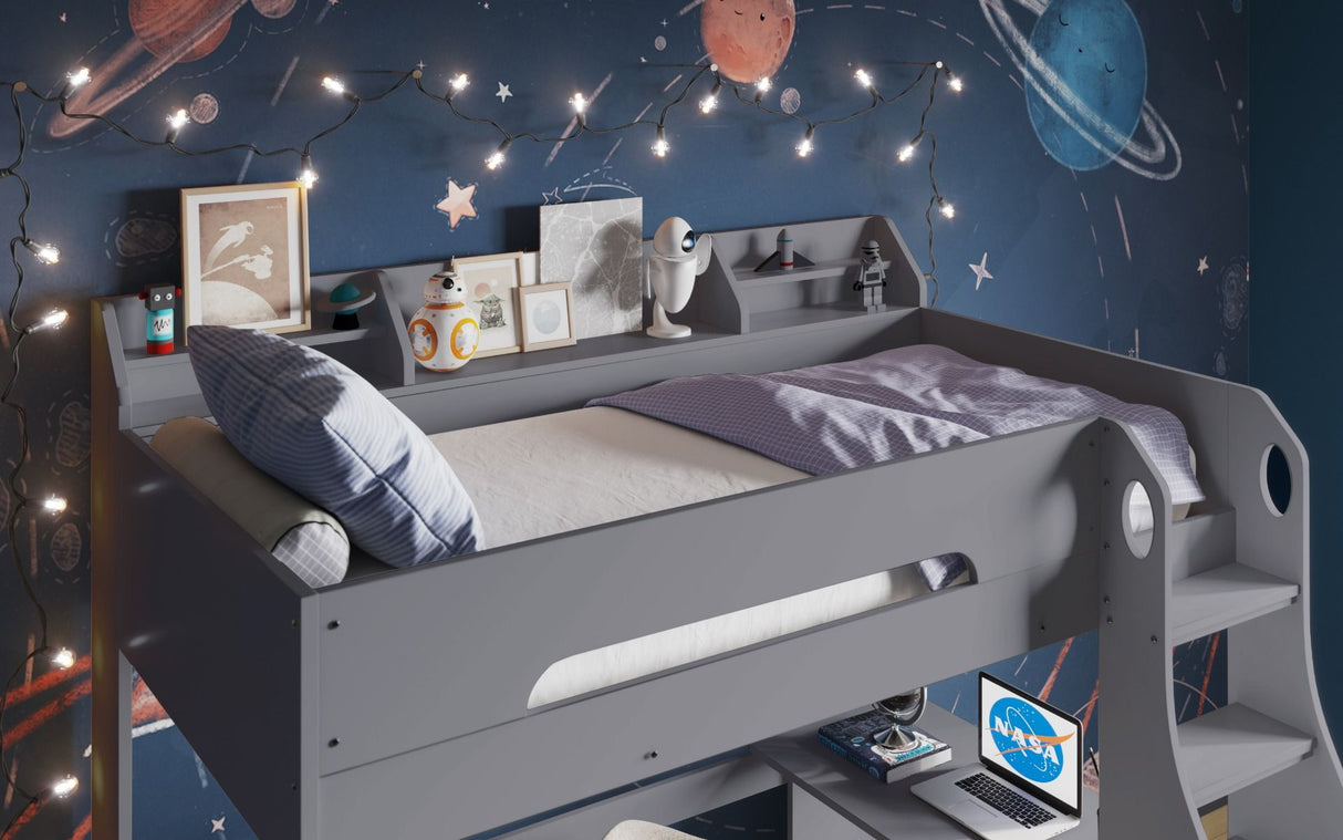 Flair Cosmic High Sleeper with Desk Grey