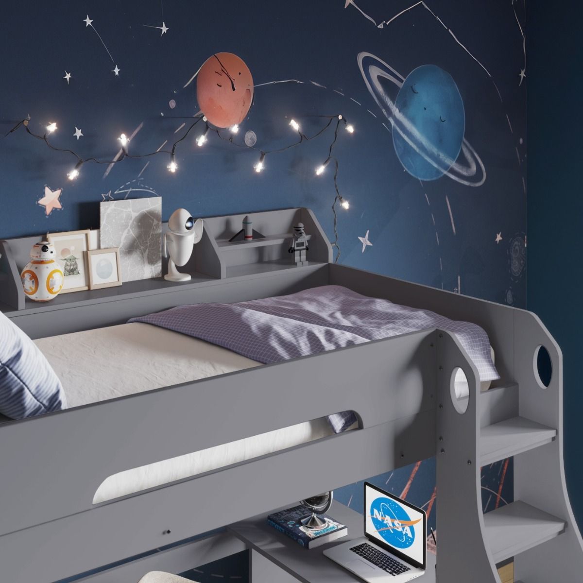 Flair Cosmic High Sleeper with Desk Grey