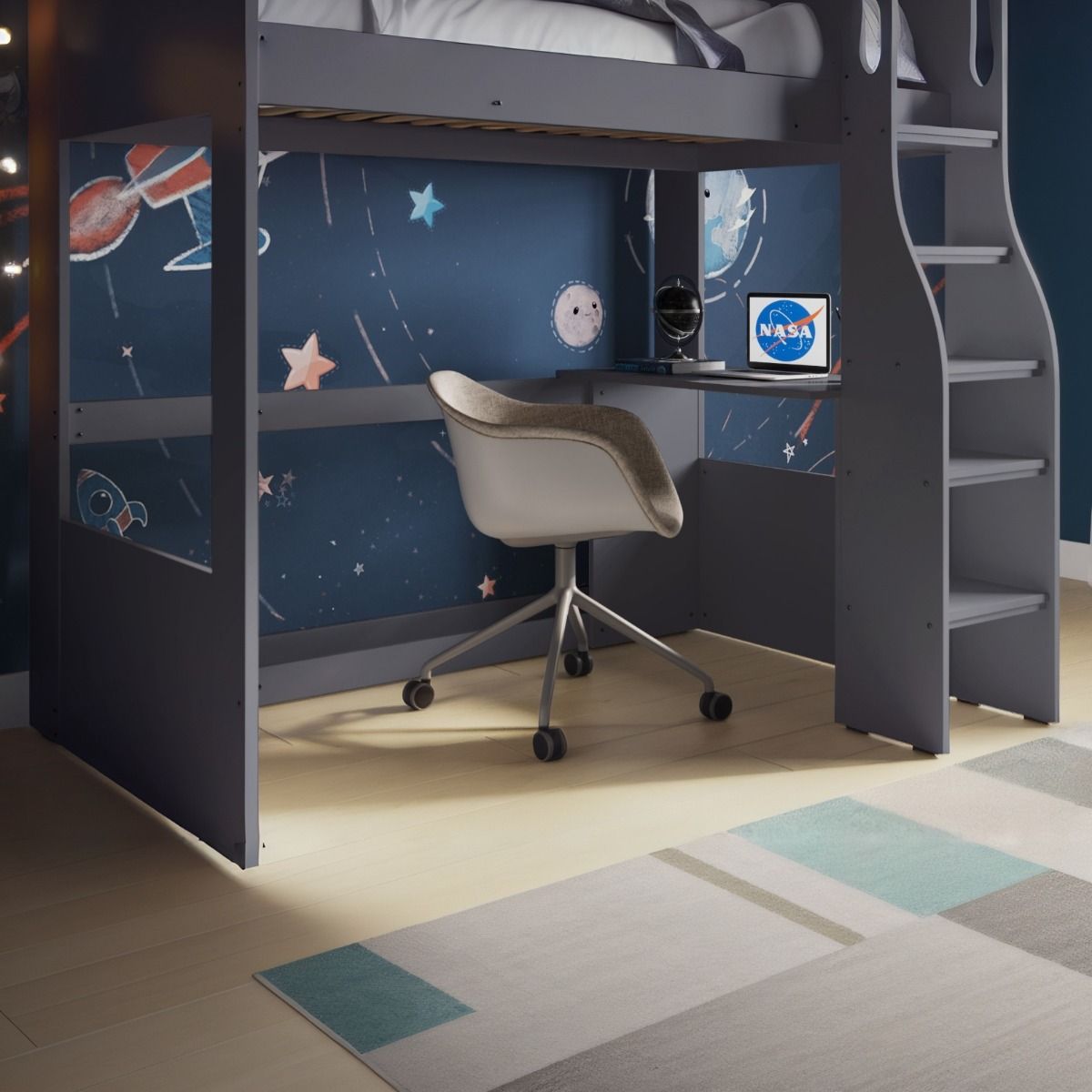 Flair Cosmic High Sleeper with Desk Grey