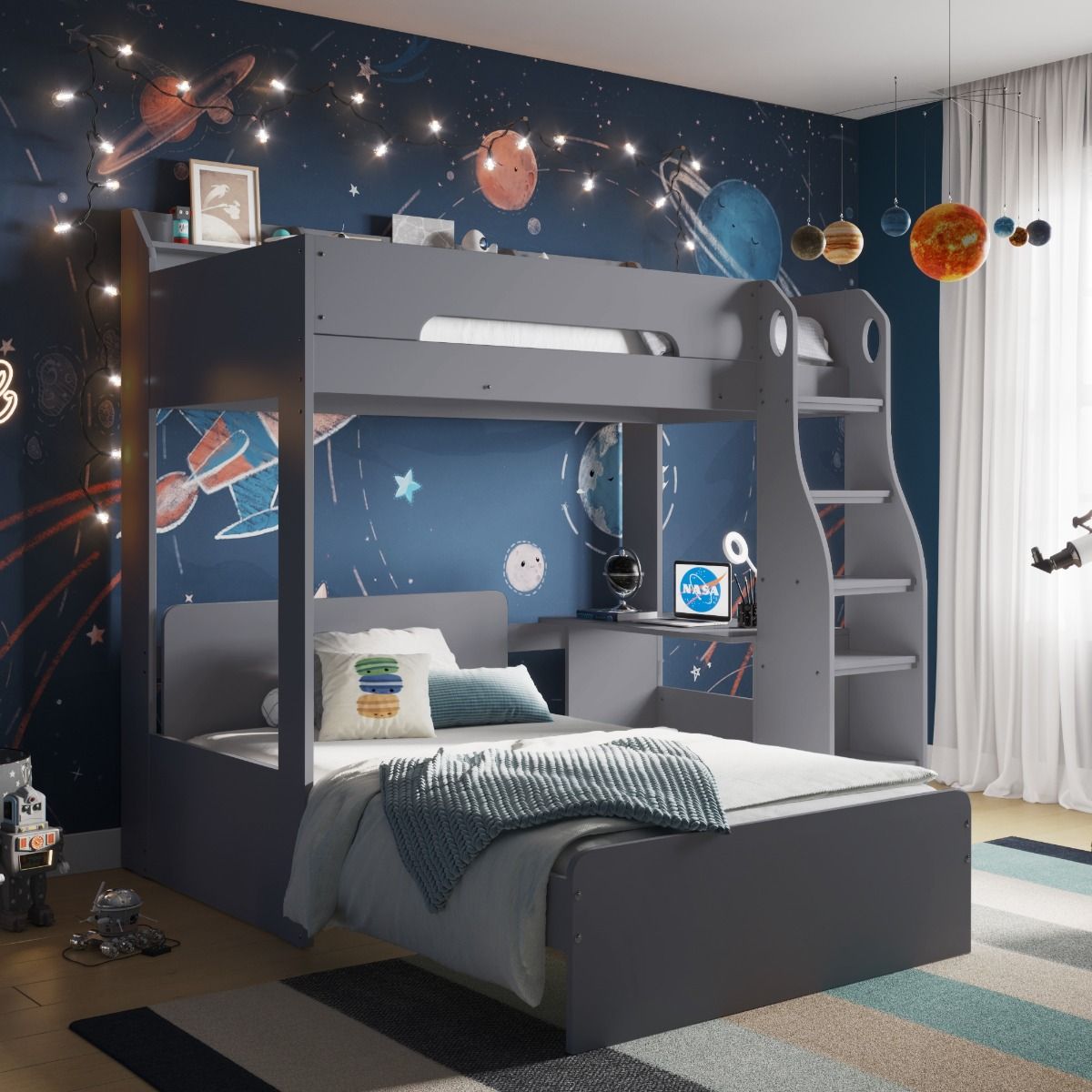 Flair Cosmic L Shaped Triple Bunk Bed Grey