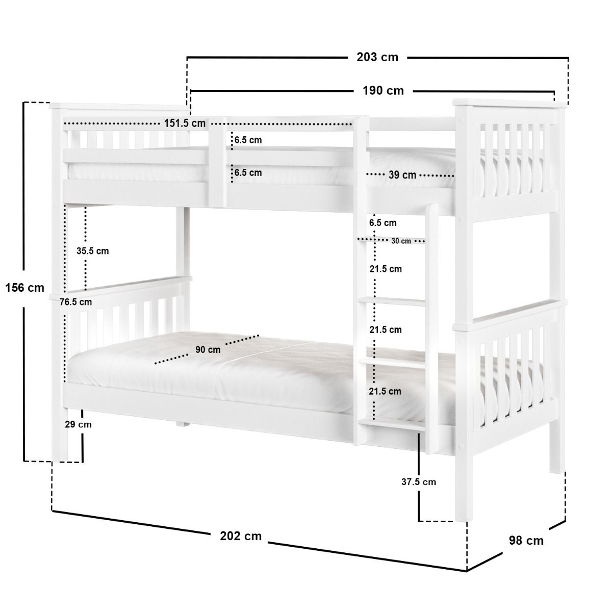 Flair Cypress Detachable Bunk Bed White