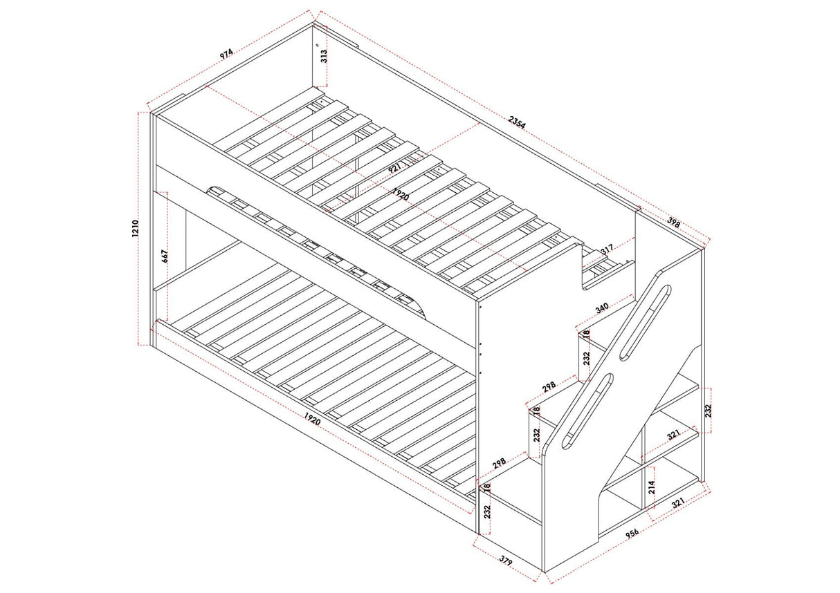 Flair Deimo Staircase Low Bunk Bed White