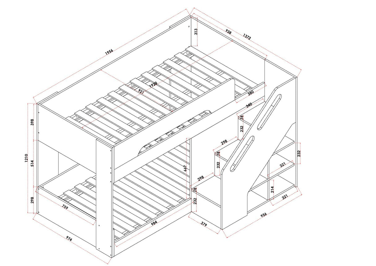 Flair Phobo Staircase Low Compact Bunk Bed White
