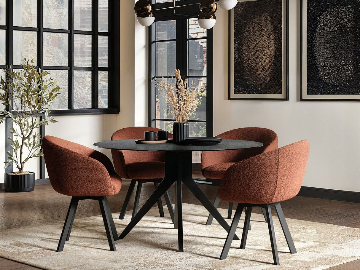 SOLACE+CO Emil Round Mottled Glass Dining Table with Vito Chairs Set of 4