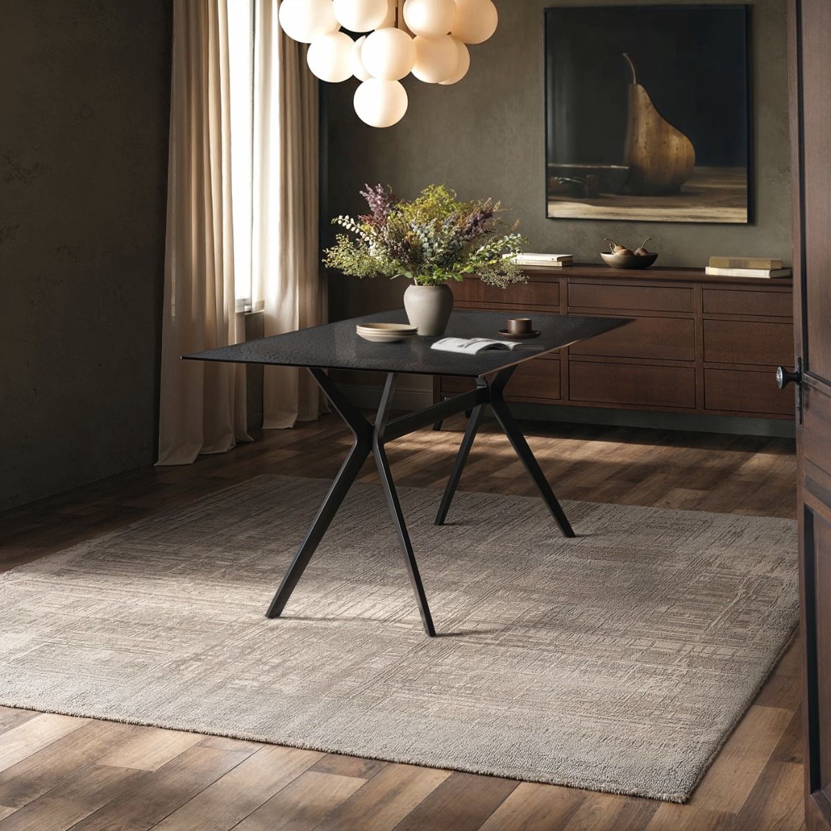 SOLACE+CO Emil Black Mottled Glass Rectangular Dining Table