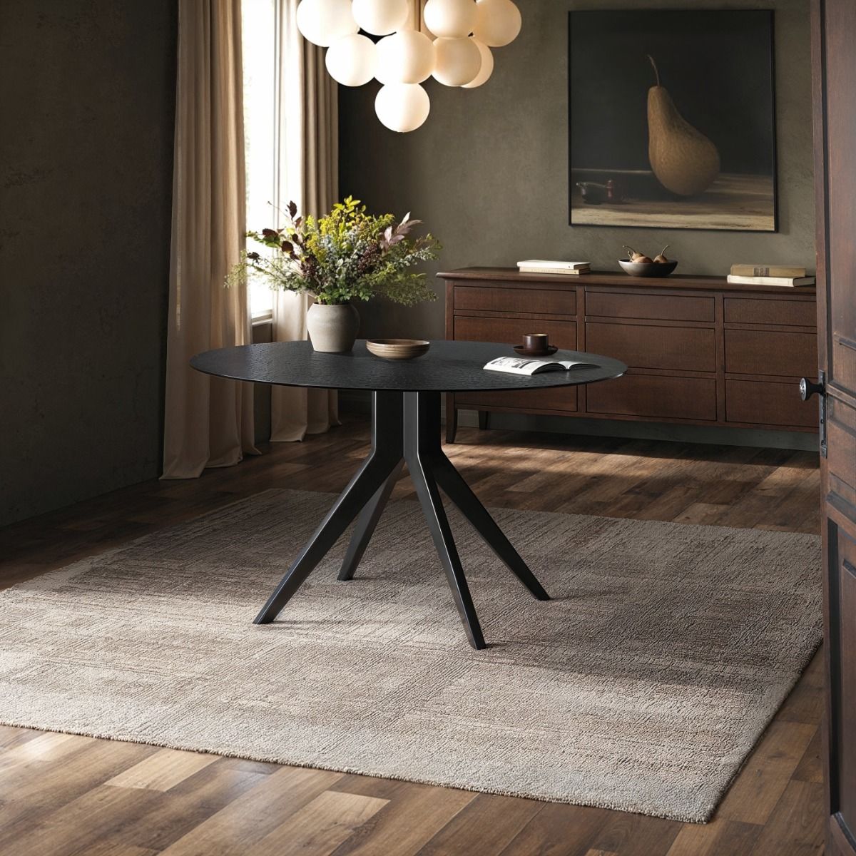 SOLACE+CO Emil Black Mottled Glass Round Dining Table