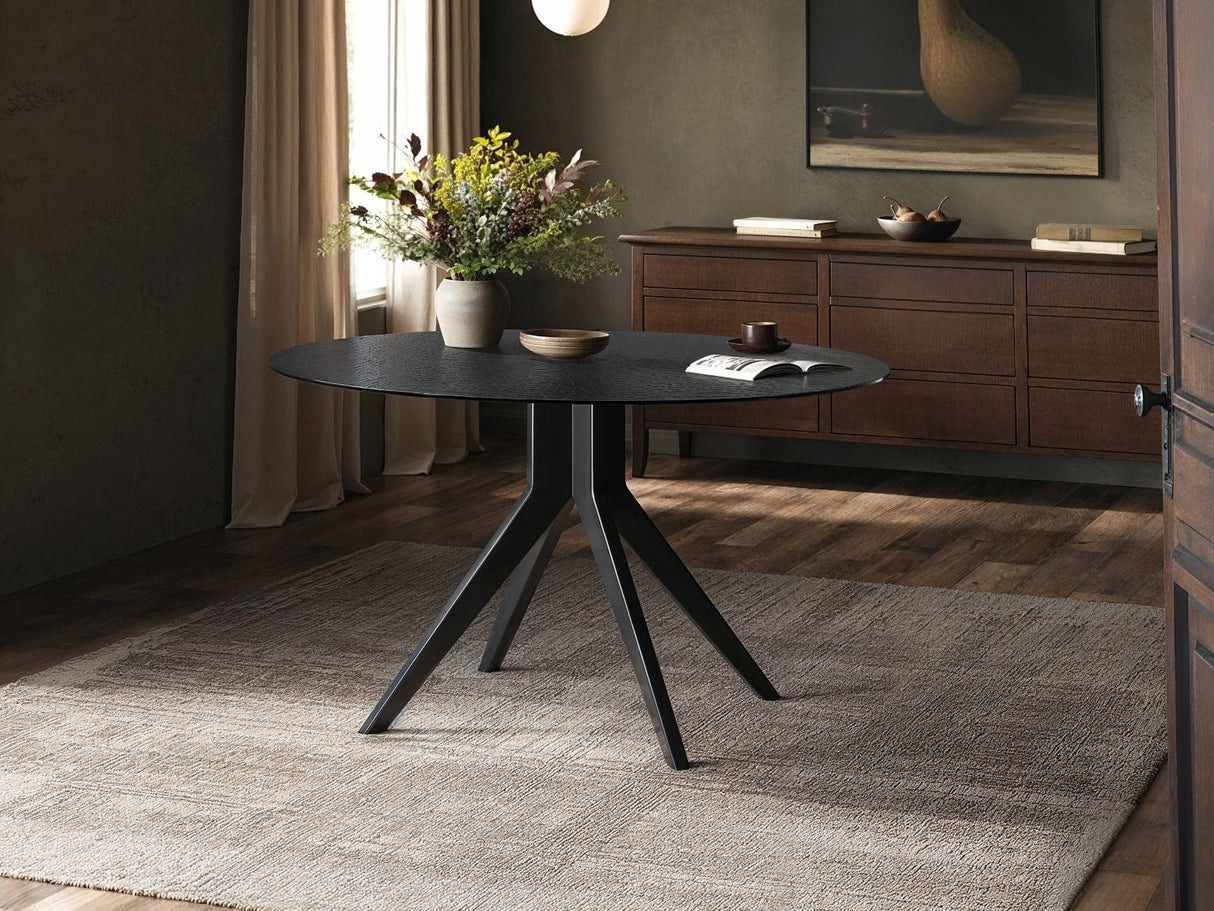 SOLACE+CO Emil Round Mottled Glass Dining Table with Aiko Chairs Set of 4