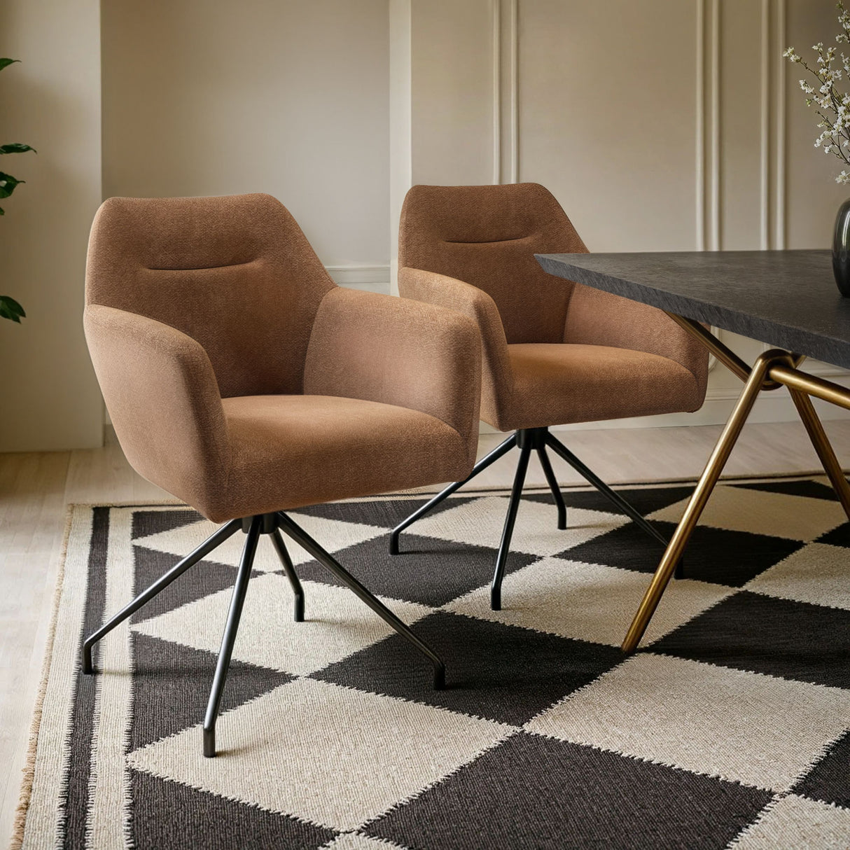 SOLACE+CO Isla Swivel Dining Chair Set of 2 Brown Chenille
