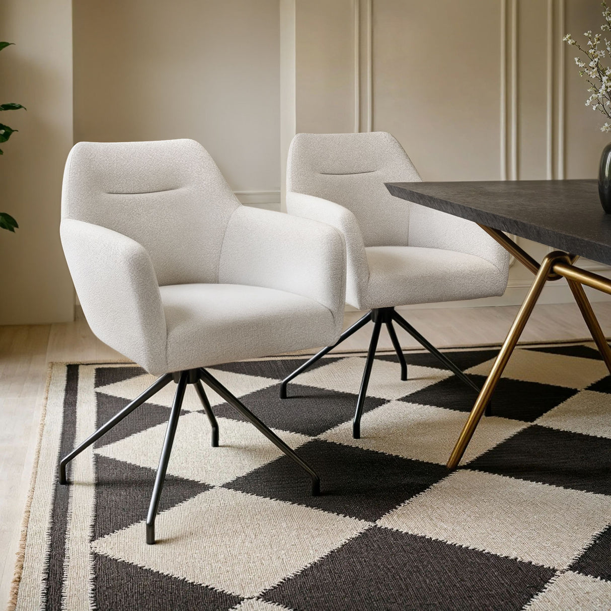 SOLACE+CO Isla Swivel Dining Chair Set of 2 Cream Boucle
