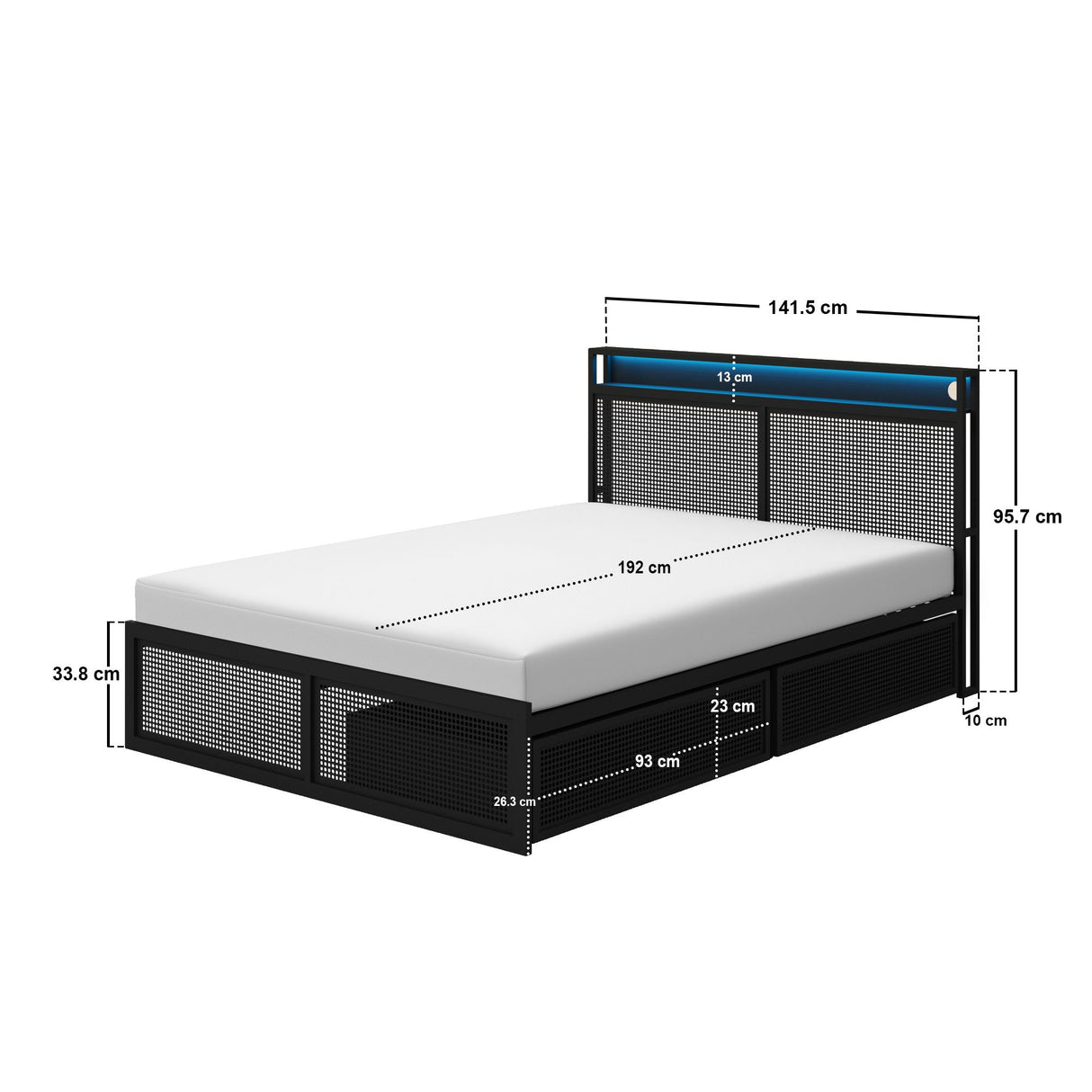Flair Callan Metal Bed Frame with Storage & LED Black Double