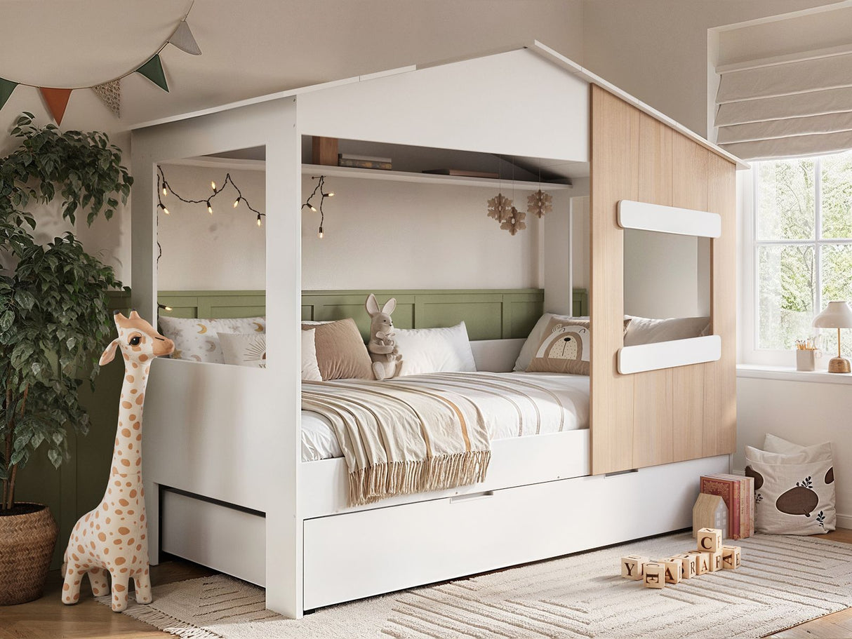 Flair Dreamland House Bed with Trundle White & Oak
