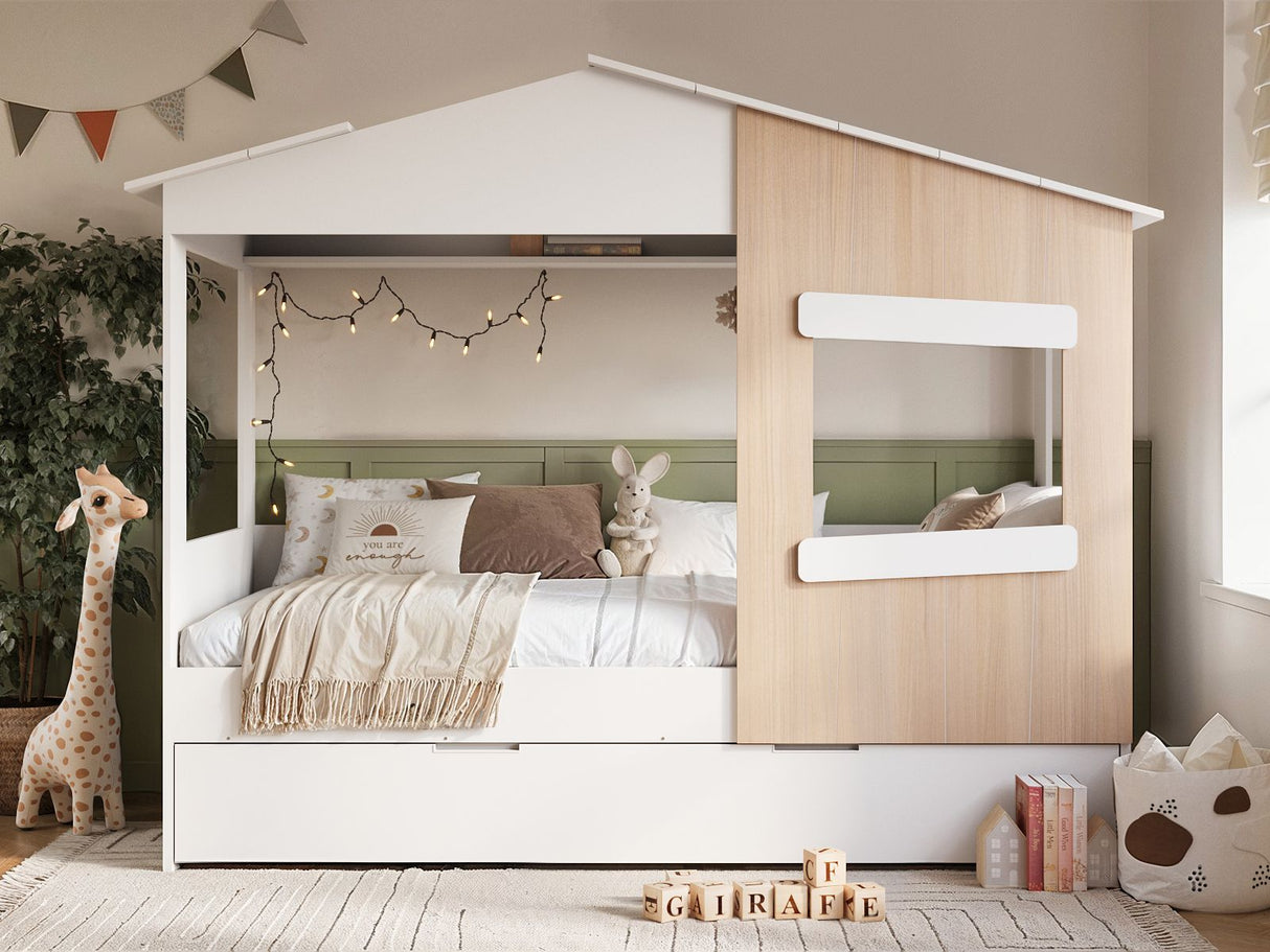 Flair Dreamland House Bed with Trundle White & Oak