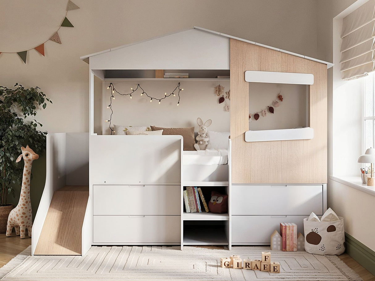 Flair Dreamland House Mid Sleeper with Slide & Storage White