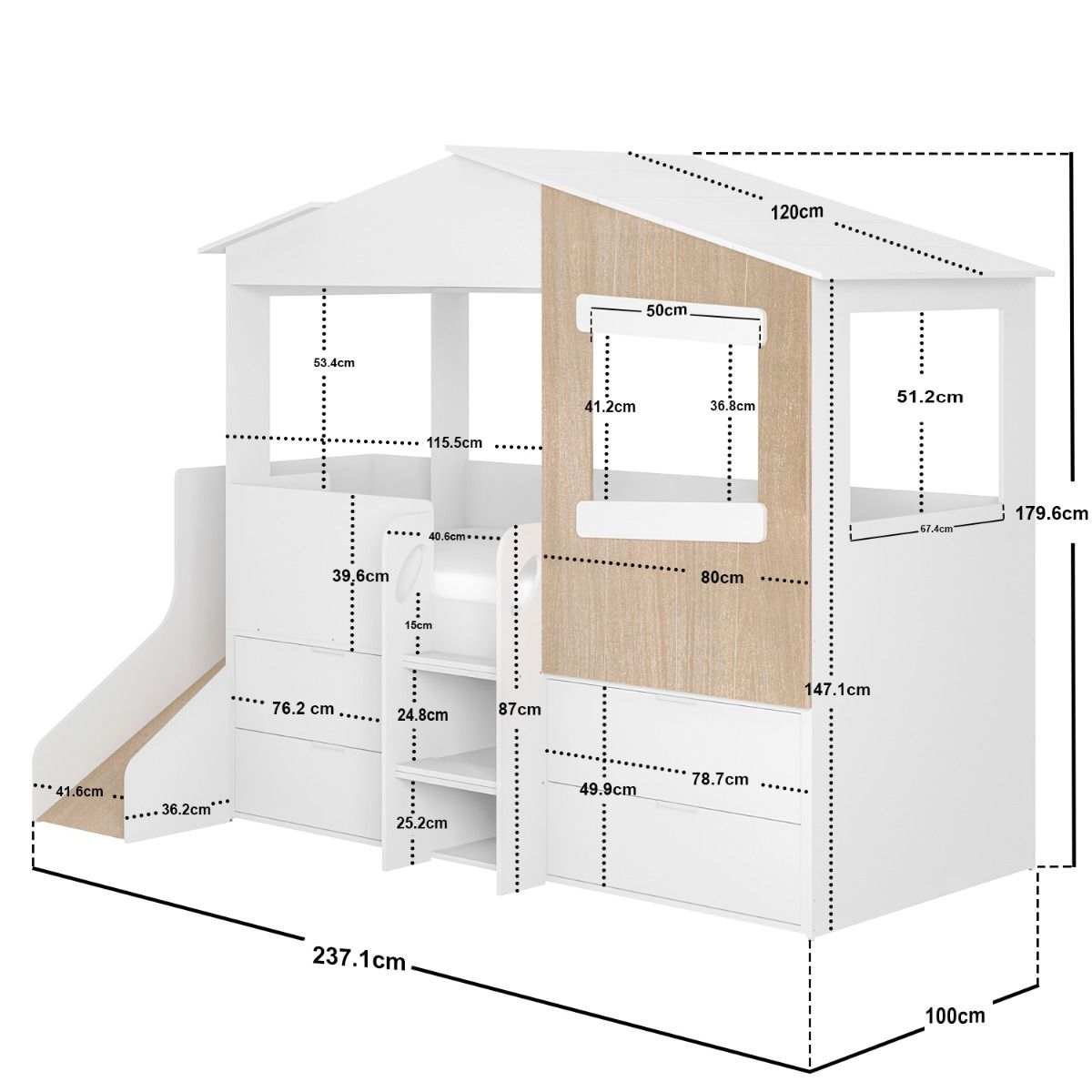 Flair Dreamland House Mid Sleeper with Slide & Storage White