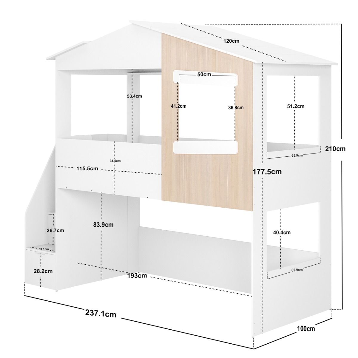 Flair Dreamland House Staircase Mid Sleeper White & Oak