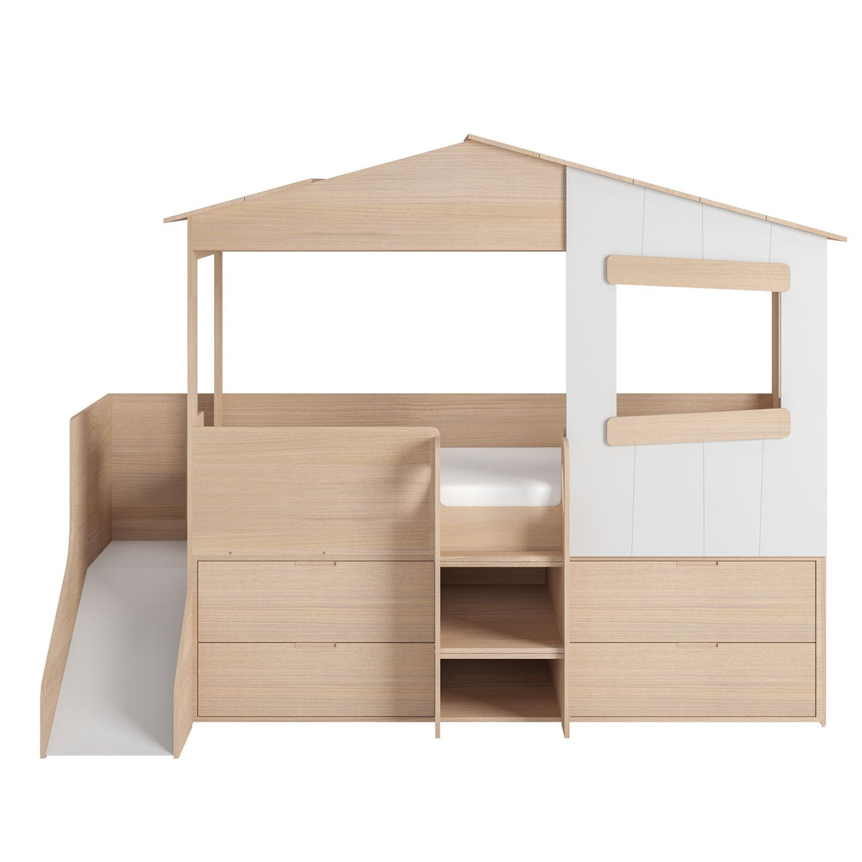 Flair Dreamland House Mid Sleeper with Slide & Storage White and Oak