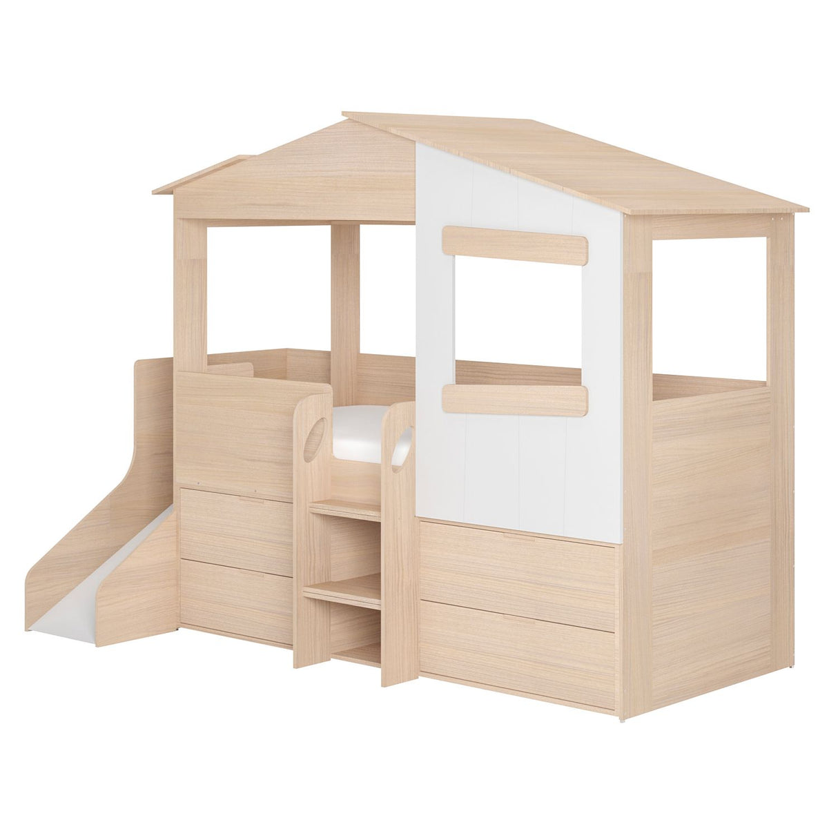Flair Dreamland House Mid Sleeper with Slide & Storage White and Oak