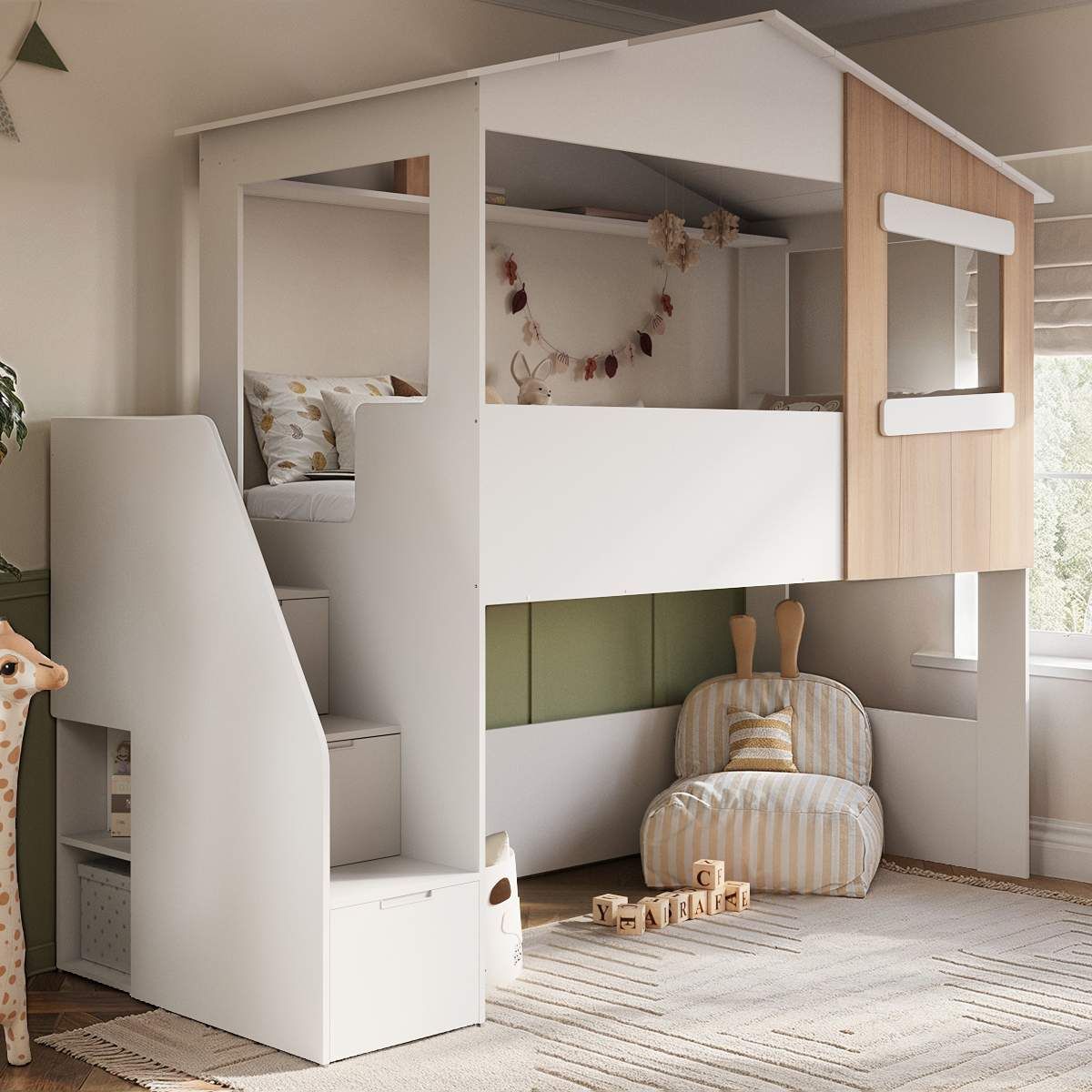 Flair Dreamland House Staircase Mid Sleeper White & Oak
