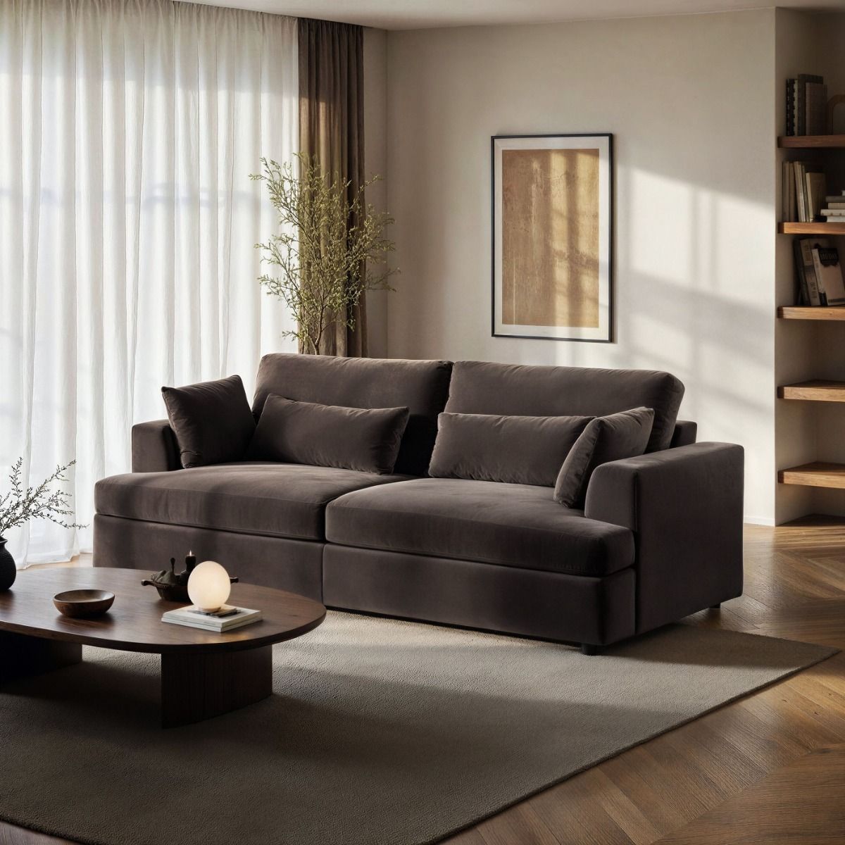SOLACE+CO Drew 3 Seater Mocha Velvet Sofa
