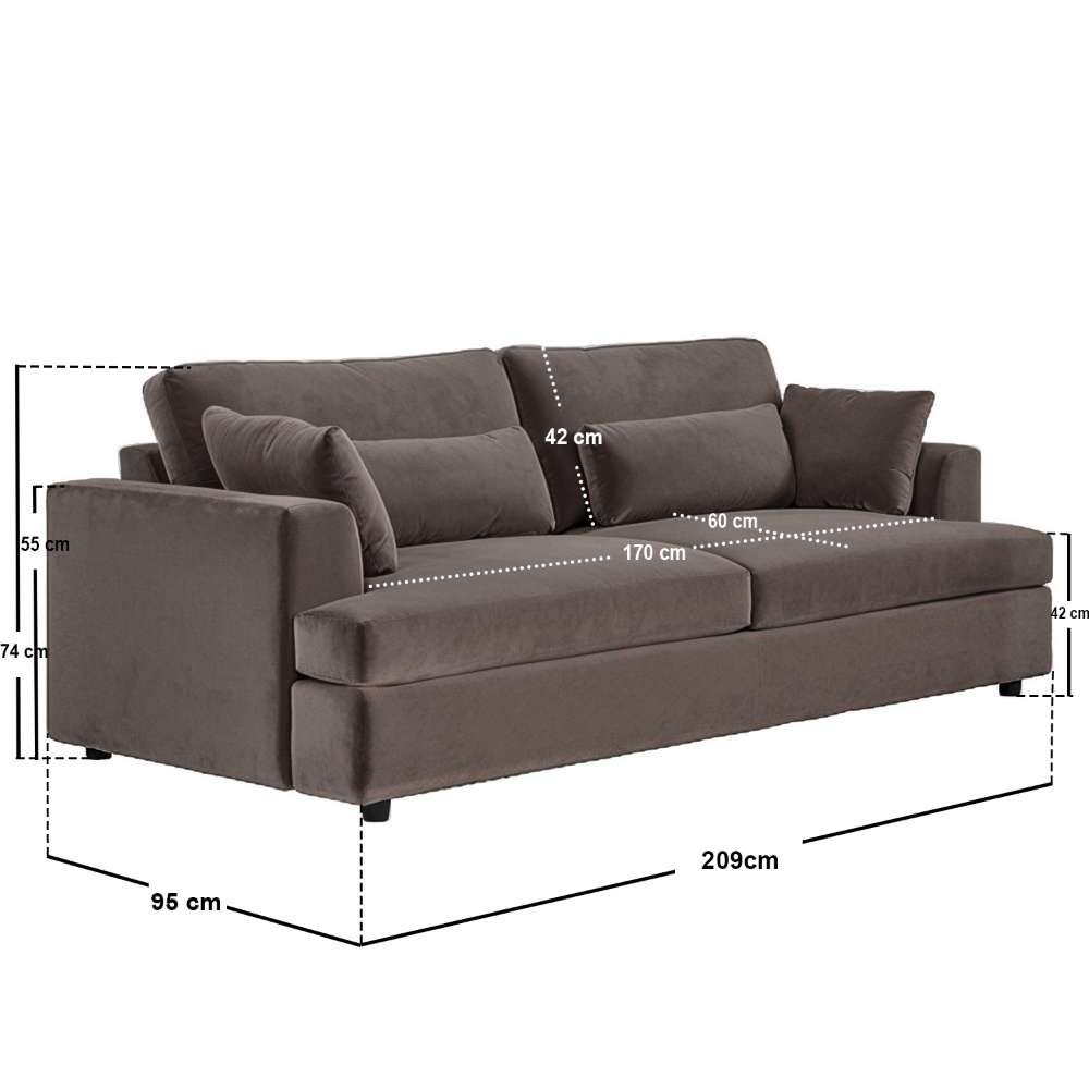 SOLACE+CO Drew 3 Seater Mocha Velvet Sofa