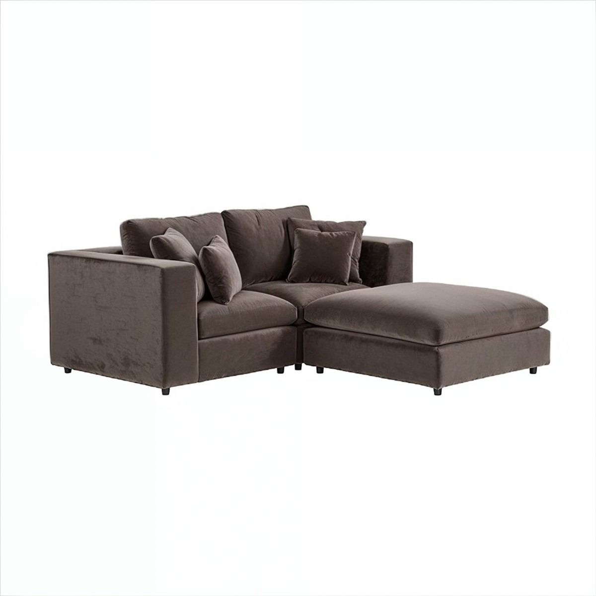 SOLACE+CO Asher 3 Seater Sofa with Reversible Footstool Mocha Velvet