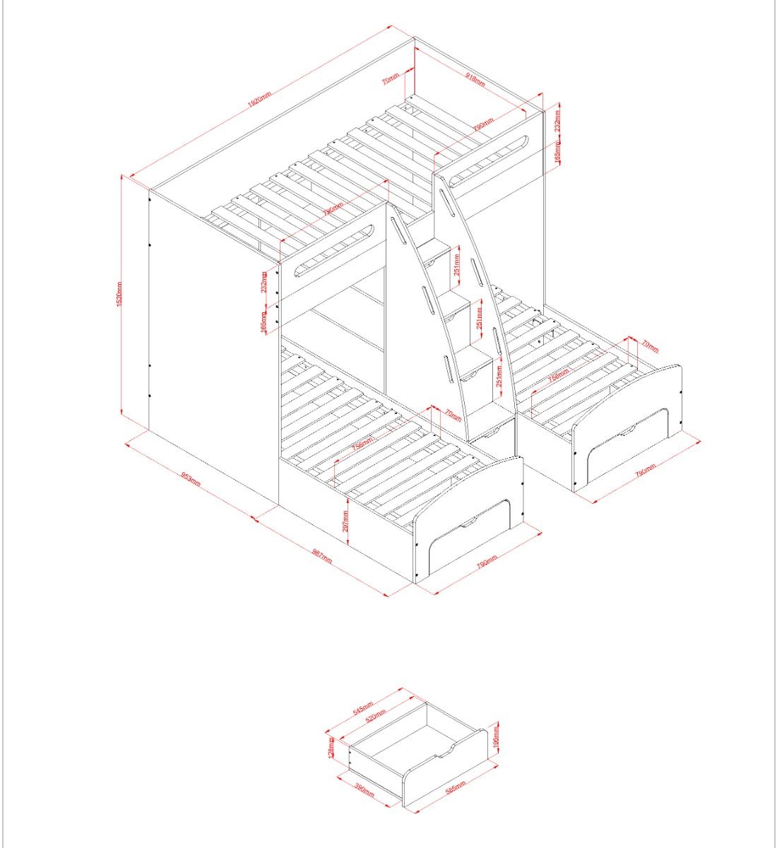 Flair Eddie Staircase Triple Bunk Bed with Storage White & Oak
