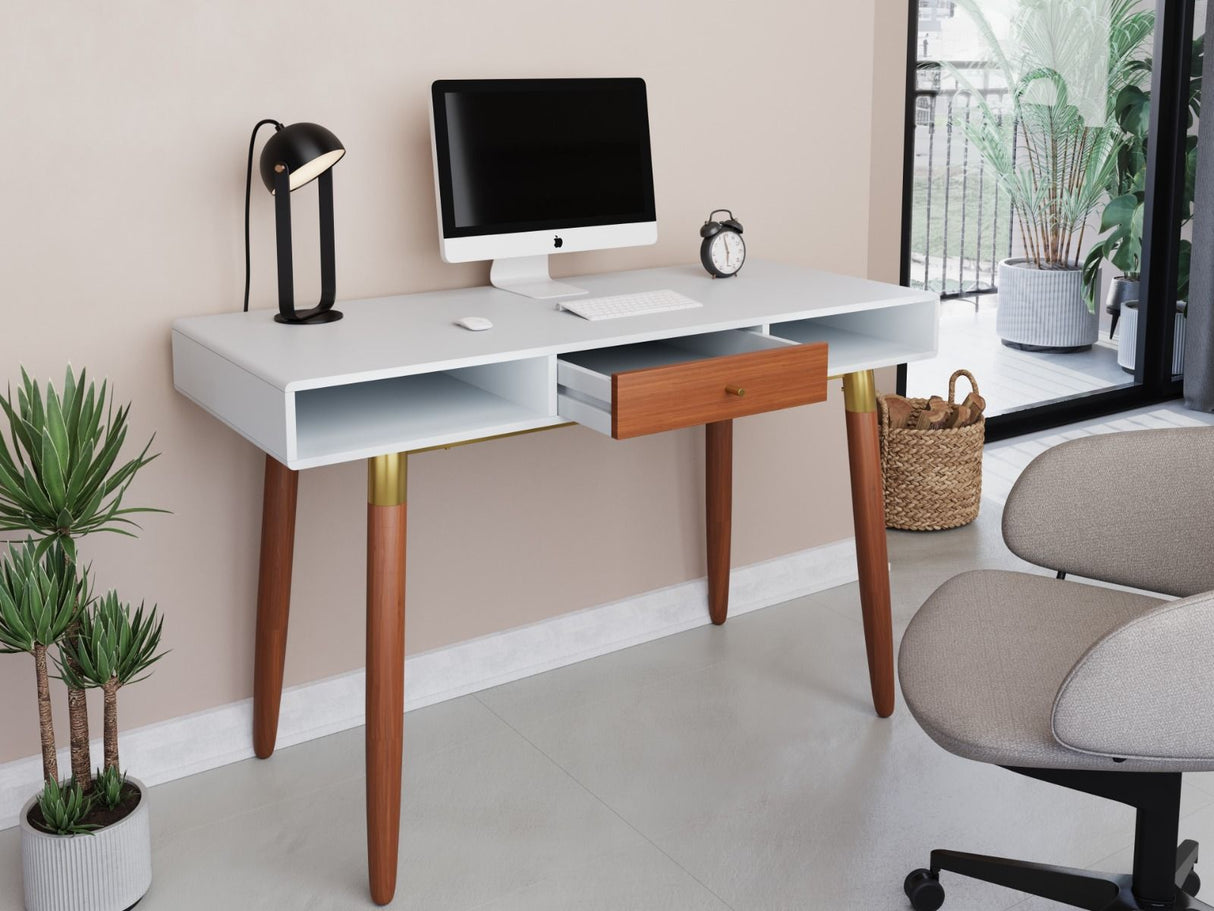Flair Edelweiss Desk Walnut & White with Brass Accents (120x50)