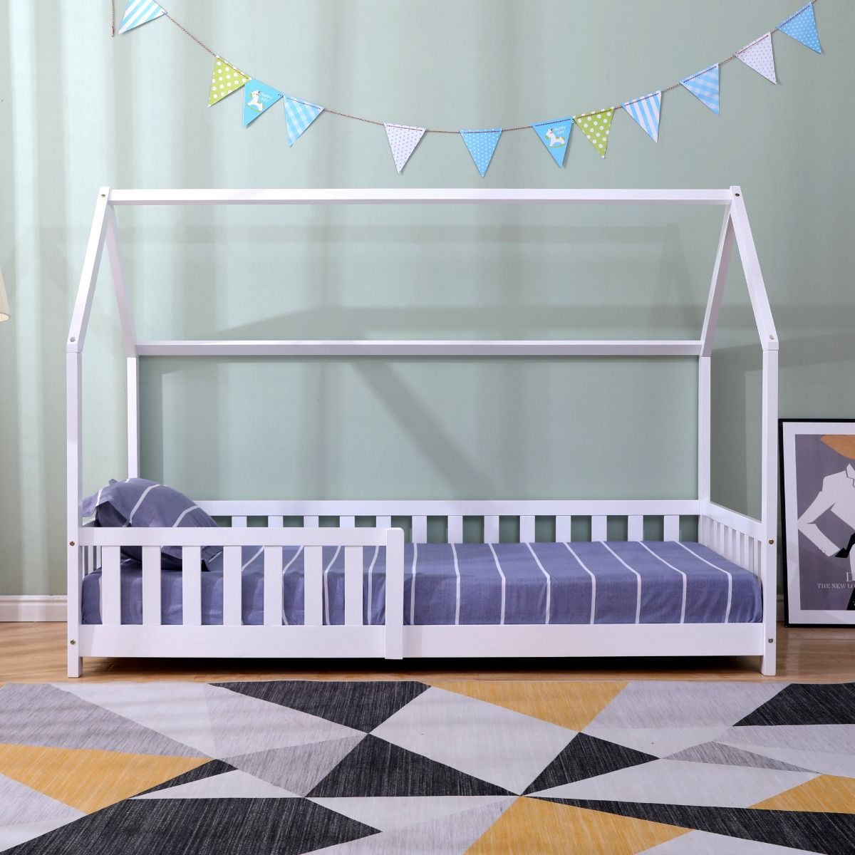 Flair Explorer Play House Floor Bed with Rails White Wooden