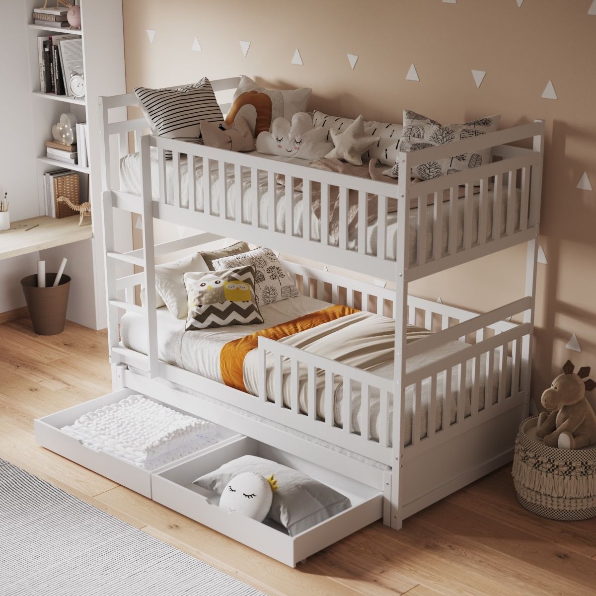 Flair Elvis Bunk Bed with Trundle & Drawers White