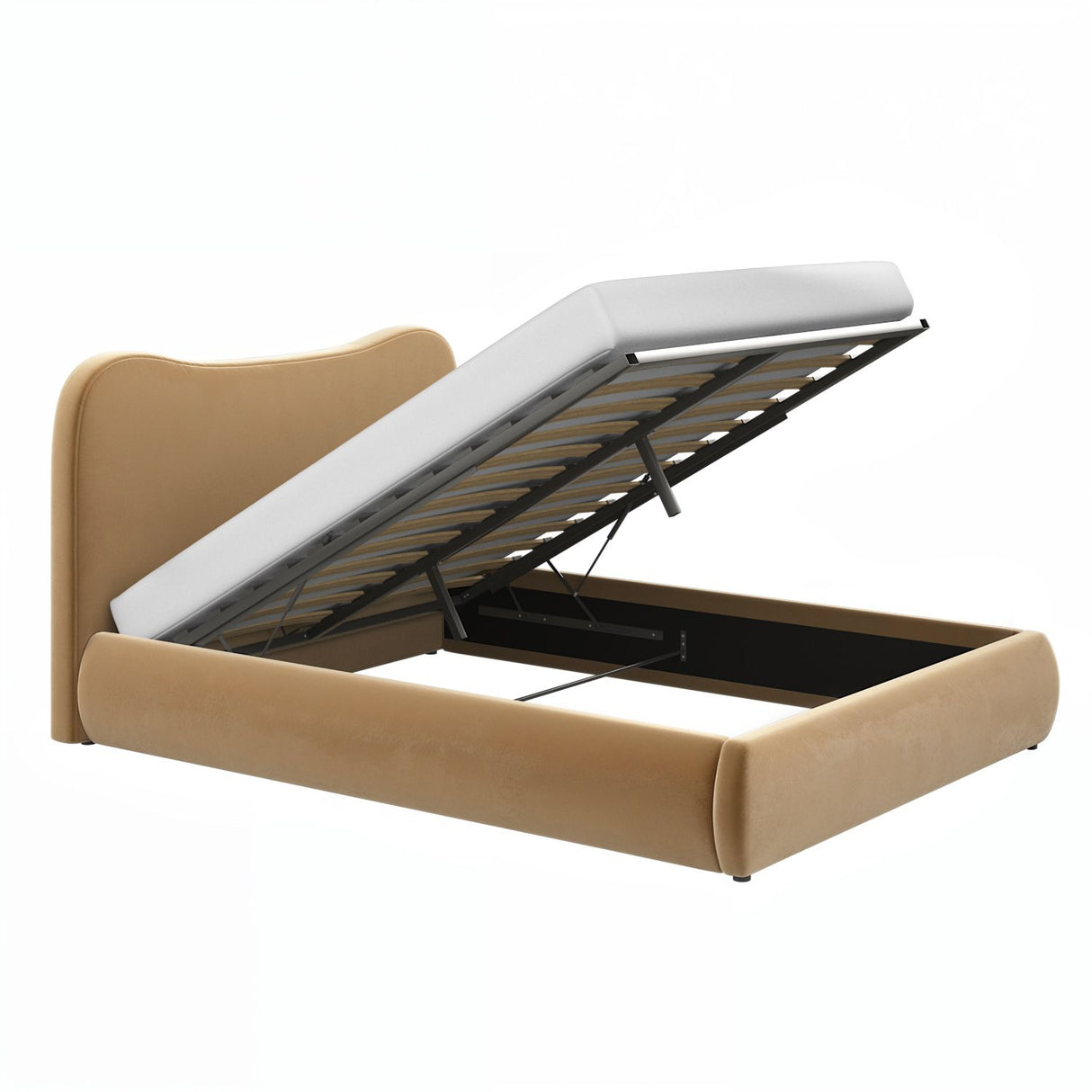 SOLACE+CO Ember Ottoman Bed Sand Velvet Double