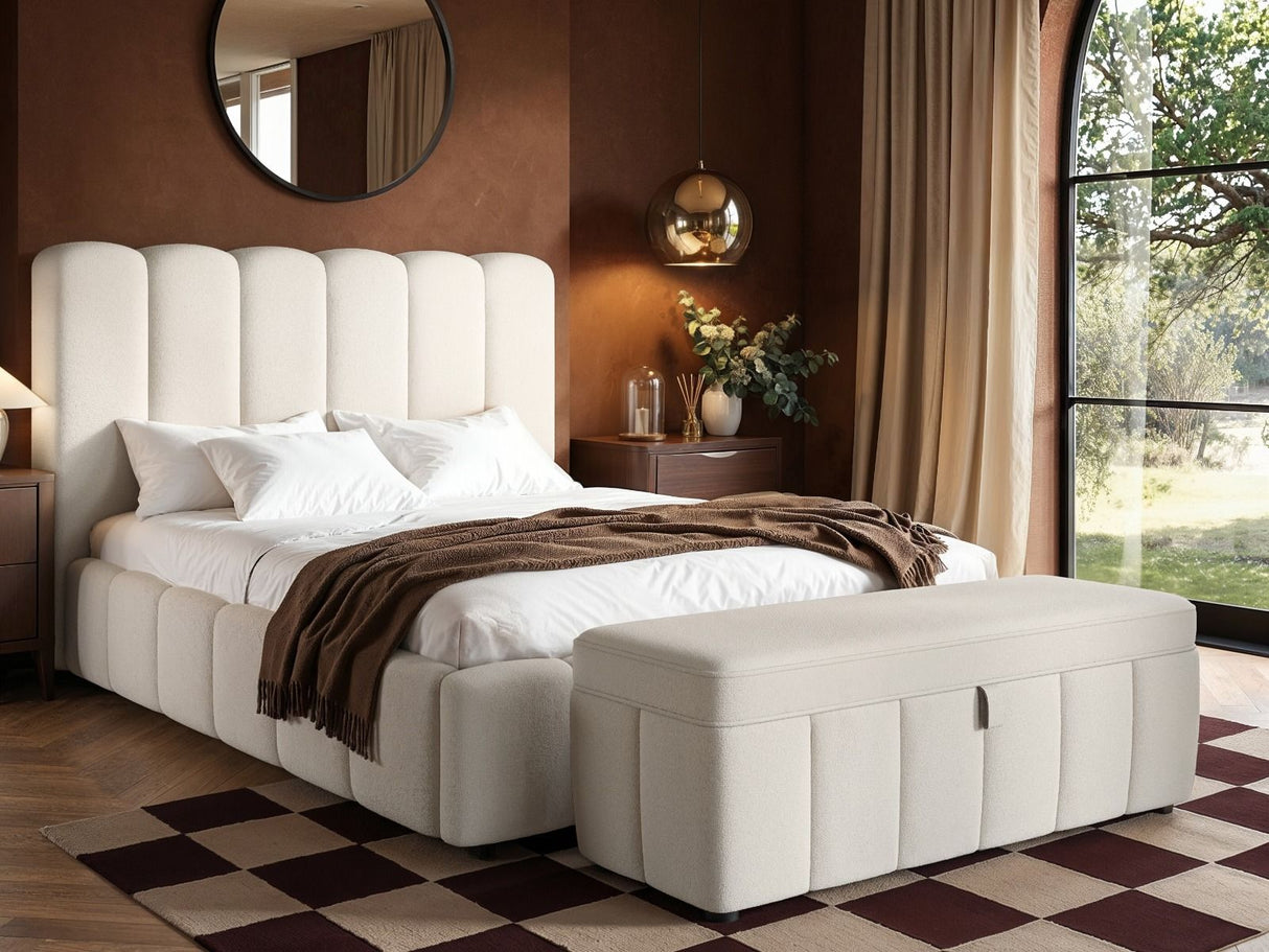 SOLACE+CO Emilie Ribbed Ottoman Double Bed Cream Boucle