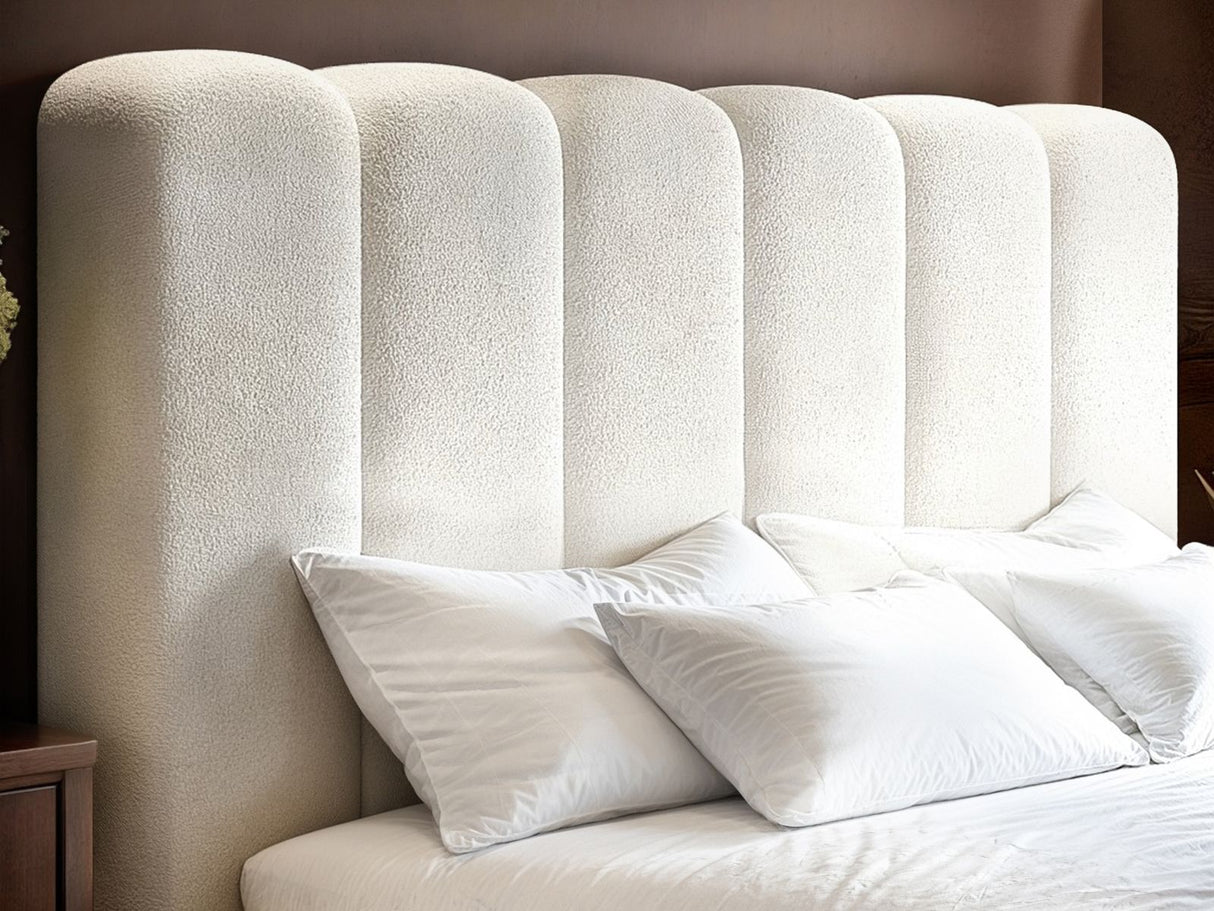 SOLACE+CO Emilie Ribbed Ottoman Kingsize Bed Cream Boucle