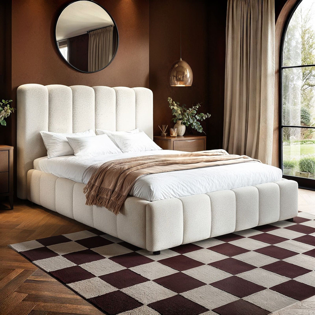 SOLACE+CO Emilie Ribbed Ottoman Kingsize Bed Cream Boucle